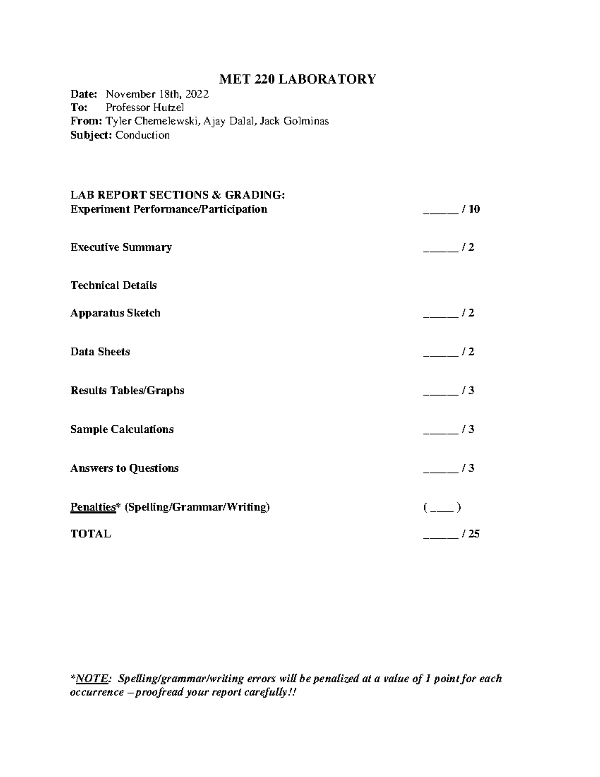 Lab 8 Assignment Met 220 Laboratory Date November 18th 2022 To Professor Hutzel From Tyler