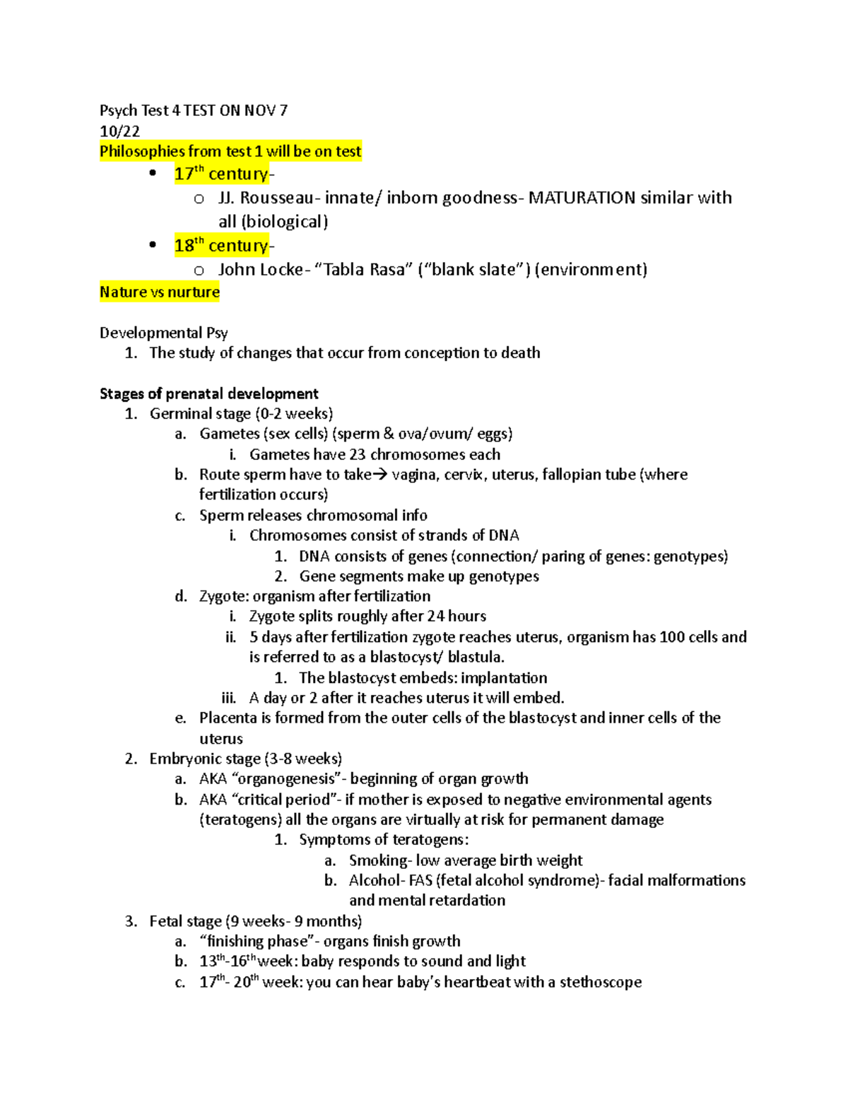 Psych Test 4 - Stages of Development - Psych Test 4 TEST ON NOV 7 10 ...