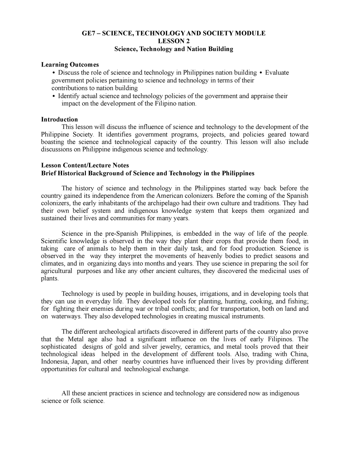 role of science and technology in philippine nation building essay