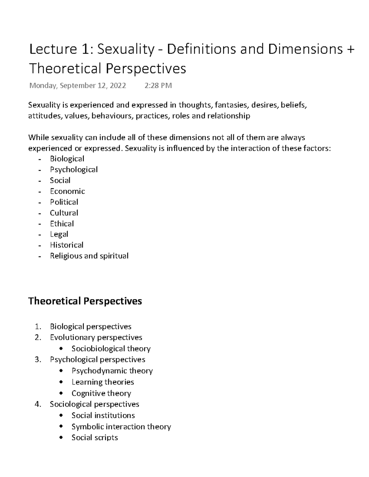 Lecture 1 Sexuality - Definitions And Dimensions + Theoretical ...