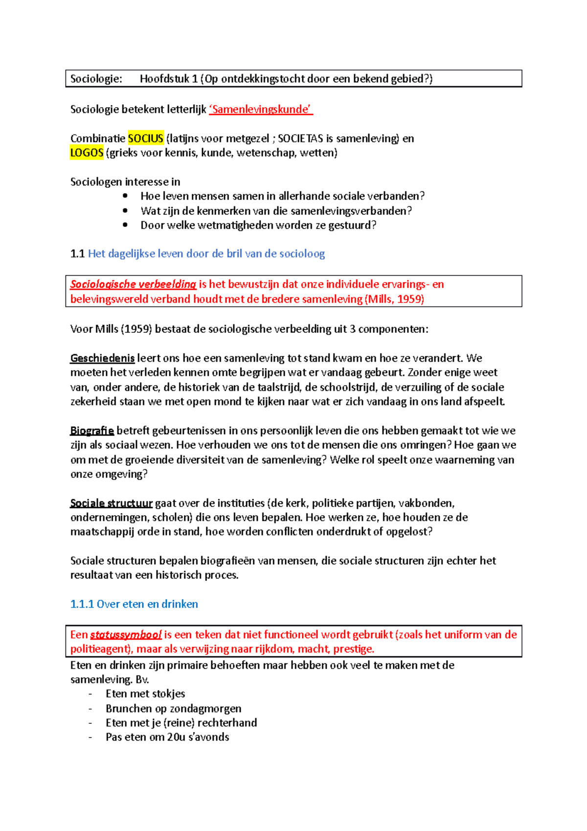 Samenvatting 1 - Sociologie - Sociologie: Hoofdstuk 1 (Op ...