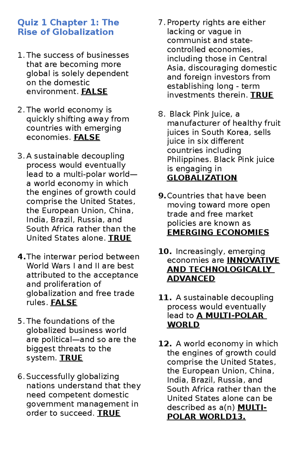 Chap 1 3 Bme 30 - :)) - Quiz 1 Chapter 1: The Rise Of Globalization The ...