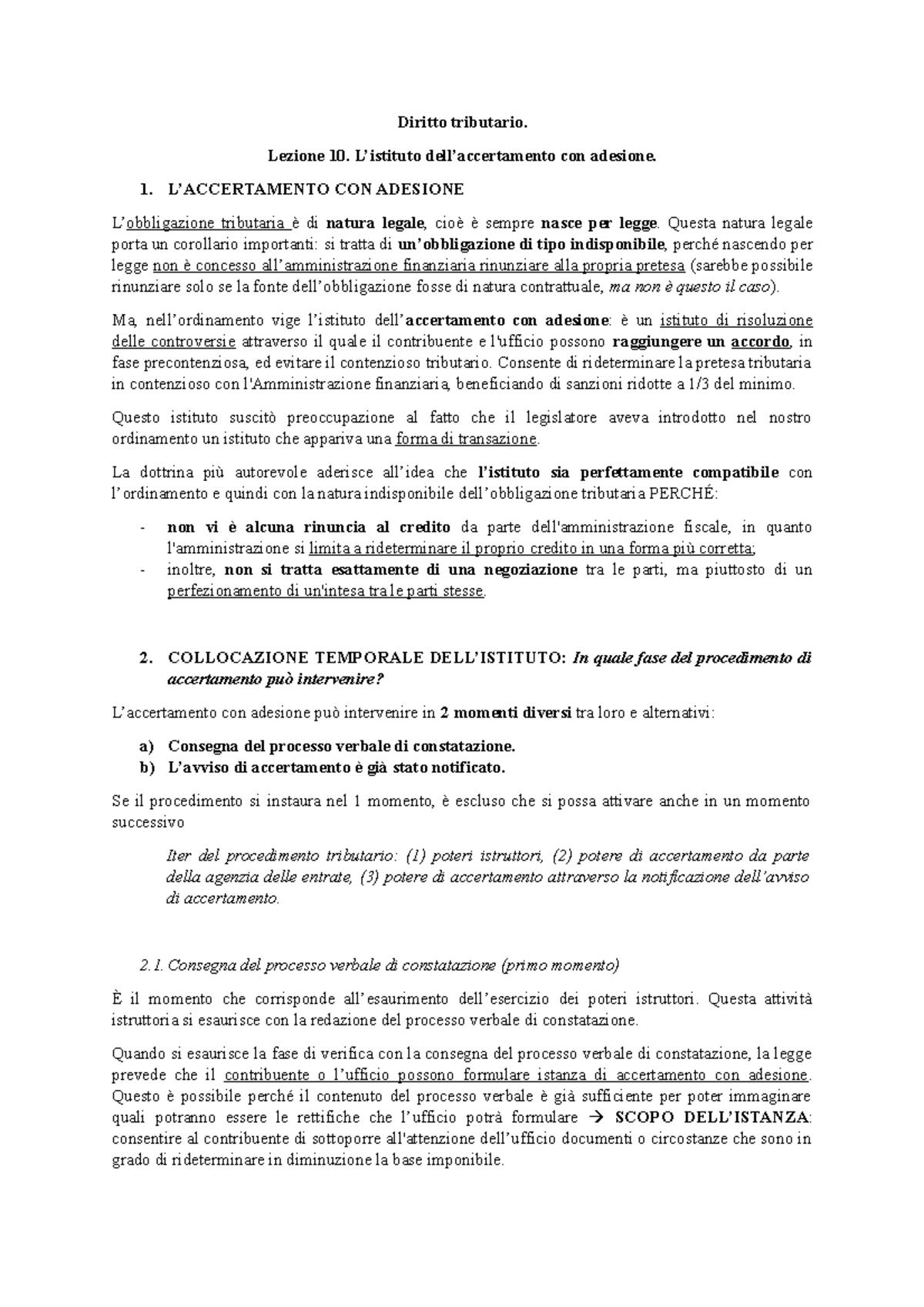 Diritto Tributario T - Lezione 10. L’istituto Dell’accertamento Con ...