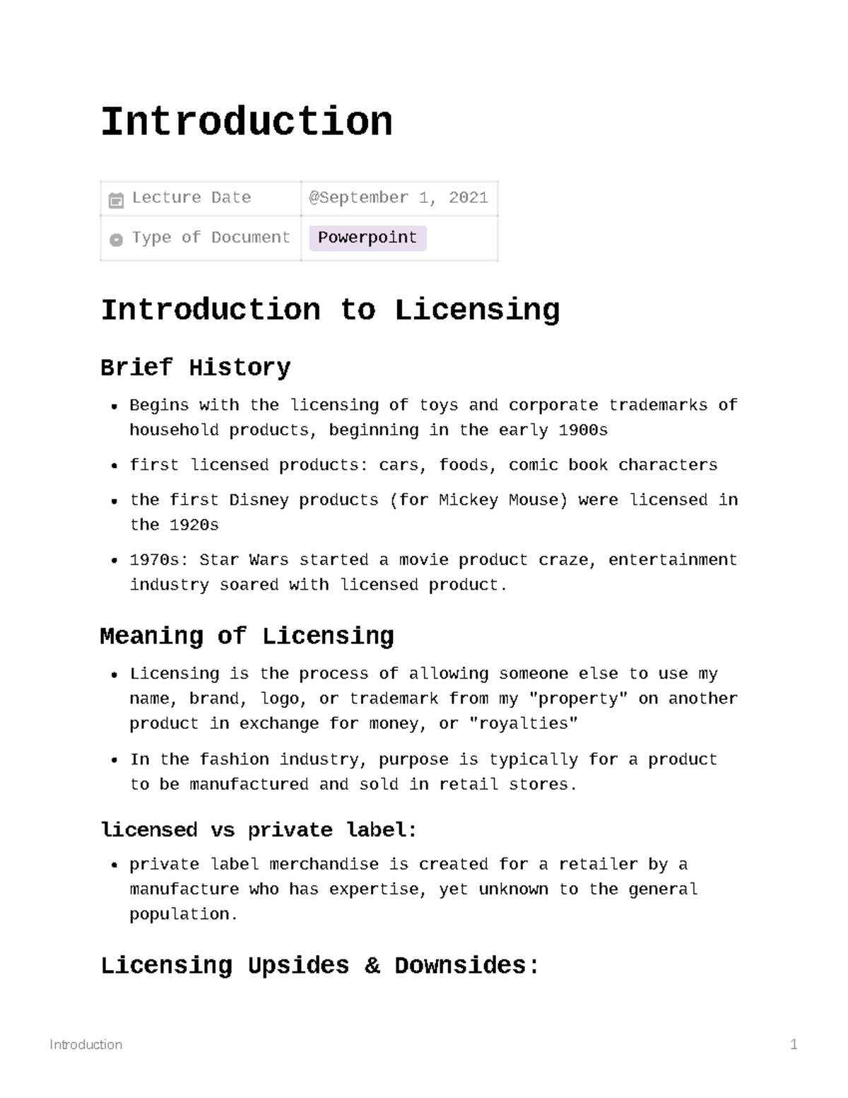 Introduction - Lecture notes 1 - Introduction Lecture Date Type of ...