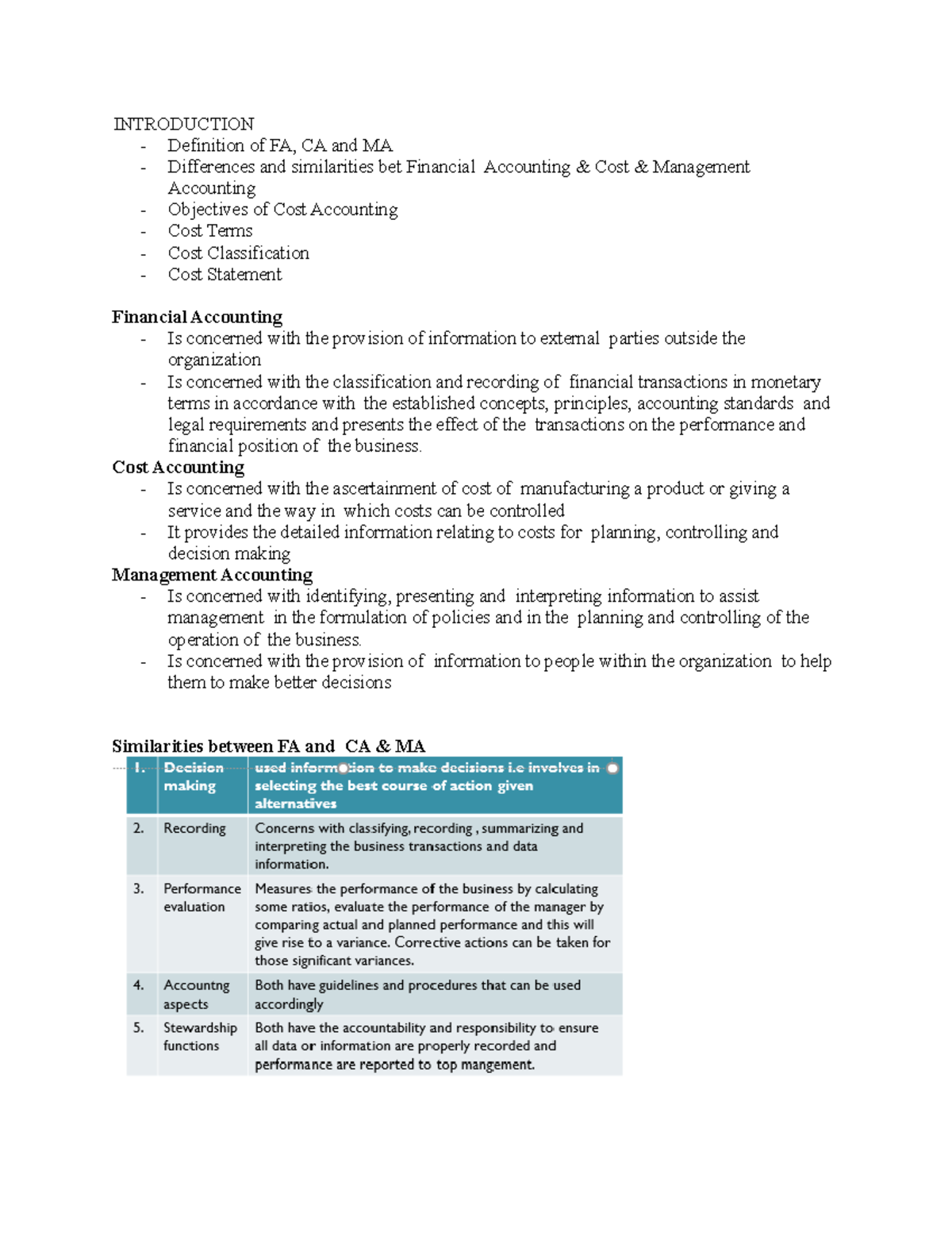 Introduction MAF5151 COST ACCOUNTING - INTRODUCTION Definition of FA ...