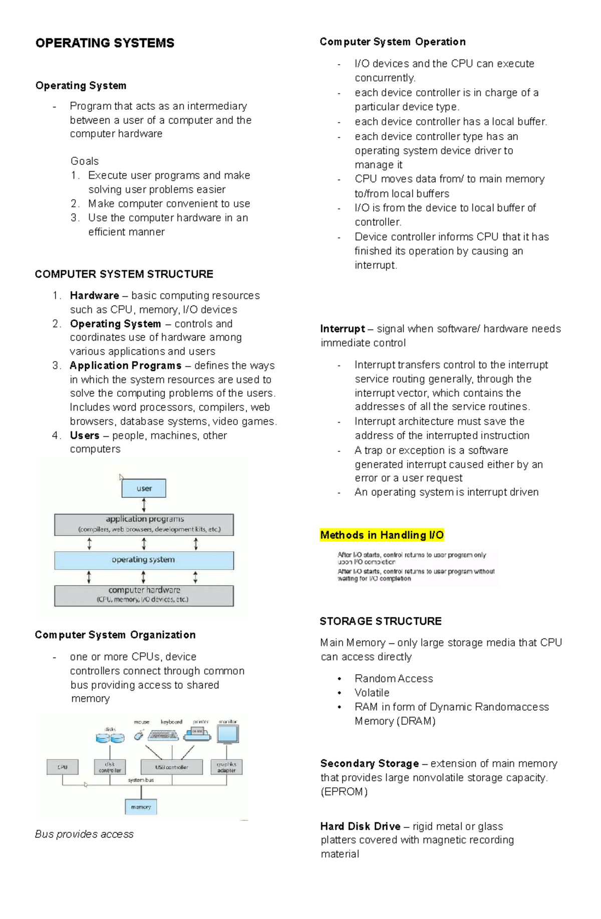 Operating System Summary - OPERATING SYSTEMS Operating System - Program ...
