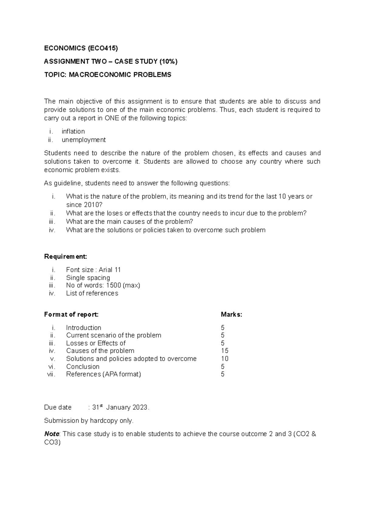 Esemen eko - tengok - ECONOMICS (ECO415) ASSIGNMENT TWO – CASE STUDY ...