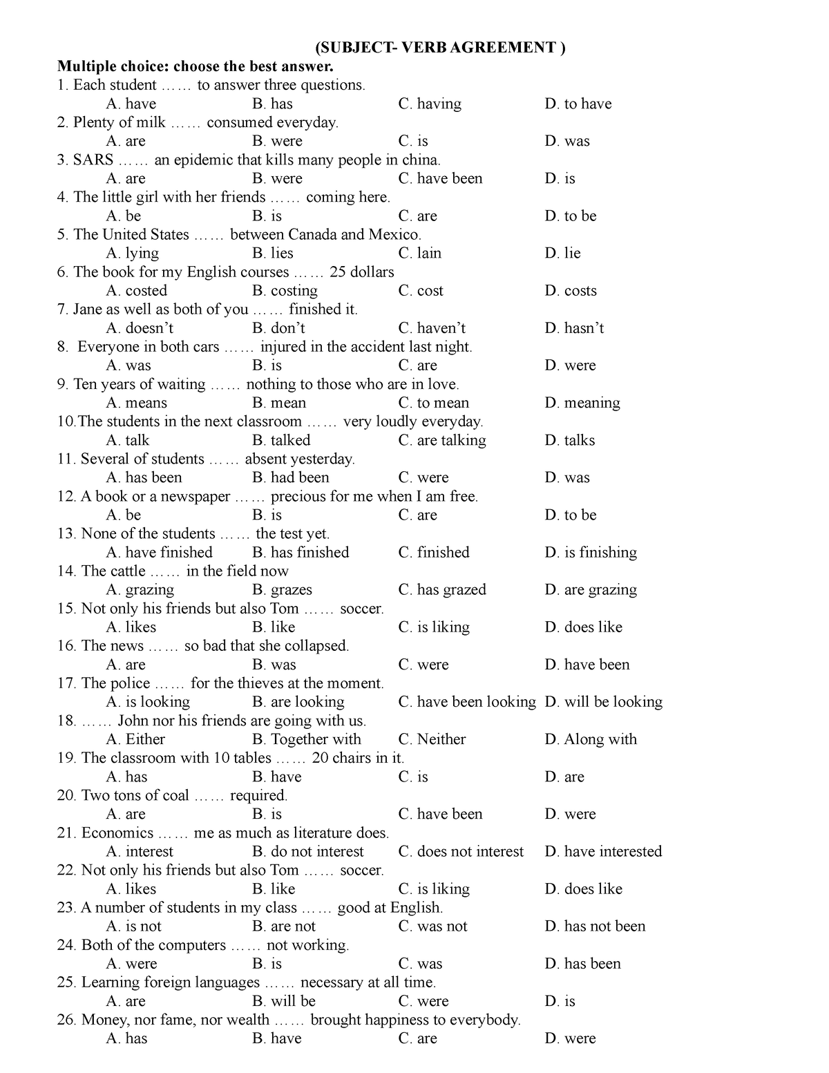 exercise-1-s-and-v-agreement-subject-verb-agreement-multiple-choice-choose-the-best