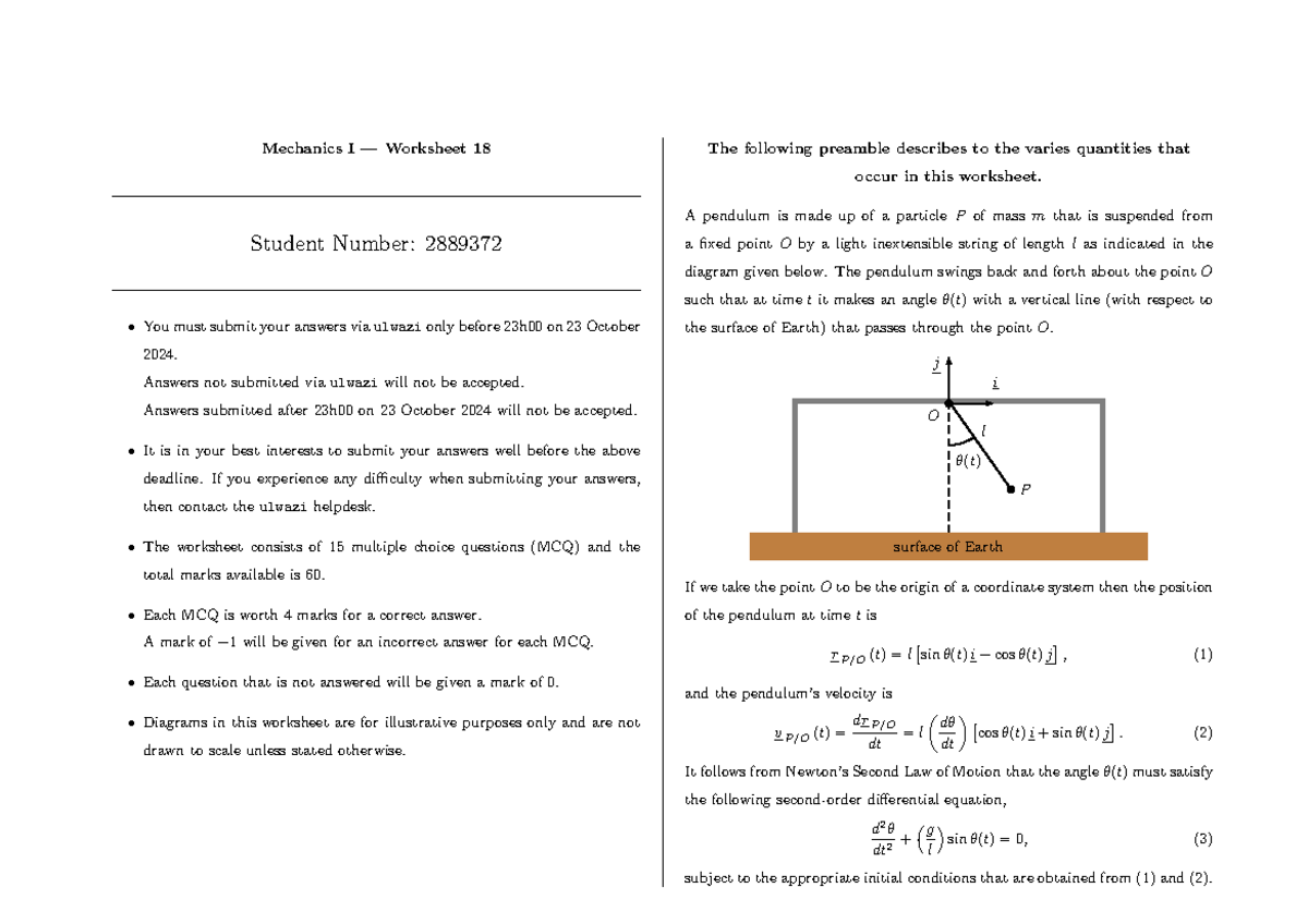 Wrk18 part187 - these are questions - Mechanics I — Worksheet 18 ...