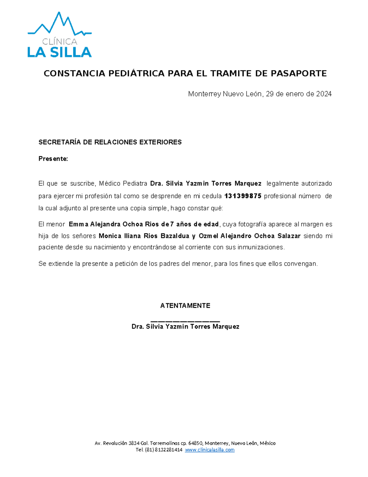 Carta Para El Pasaporte Mexicano Constancia PediÁtrica Para El Tramite De Pasaporte Monterrey 7845