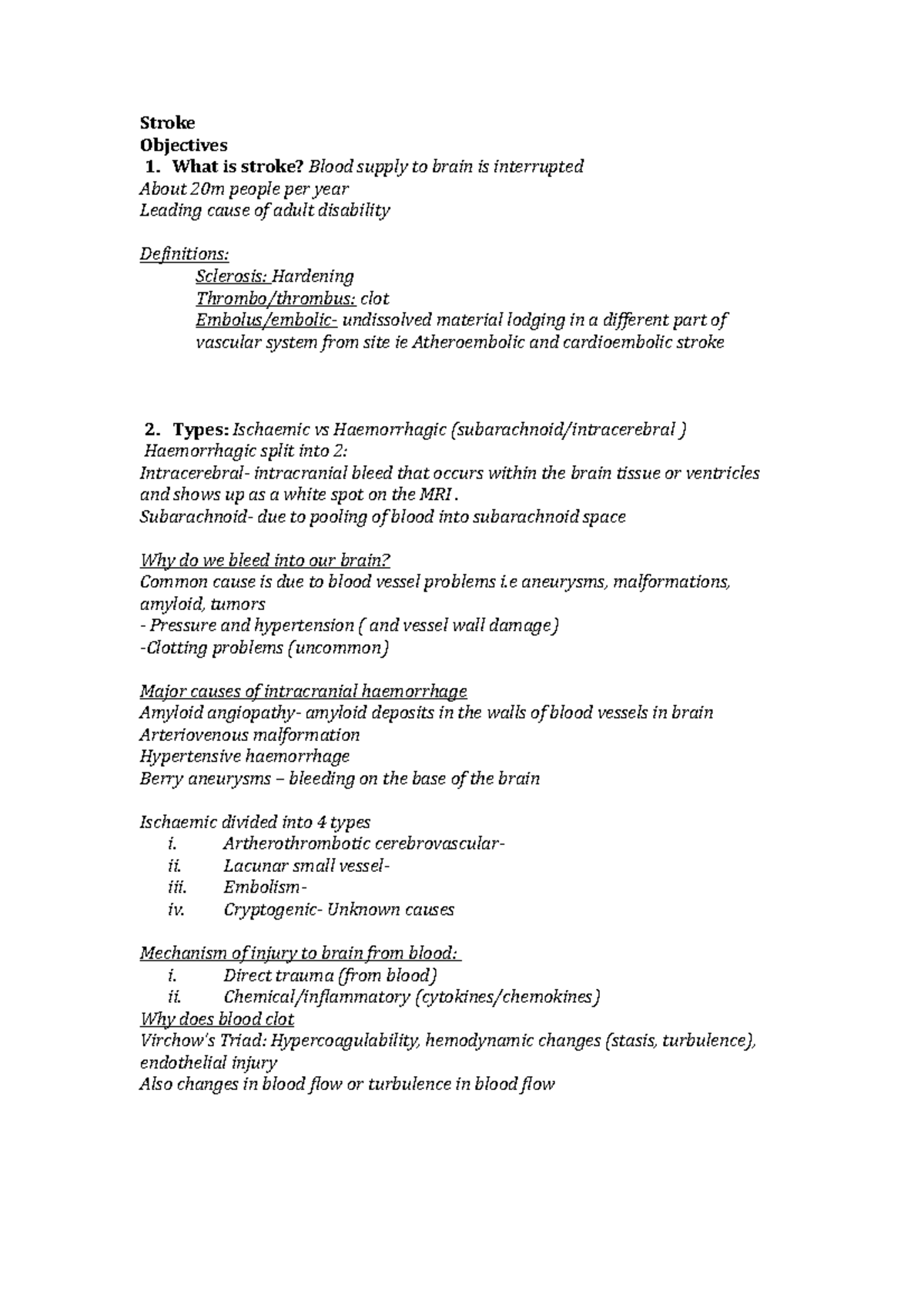 Stroke - Stroke Objectives 1. What is stroke? Blood supply to brain is ...