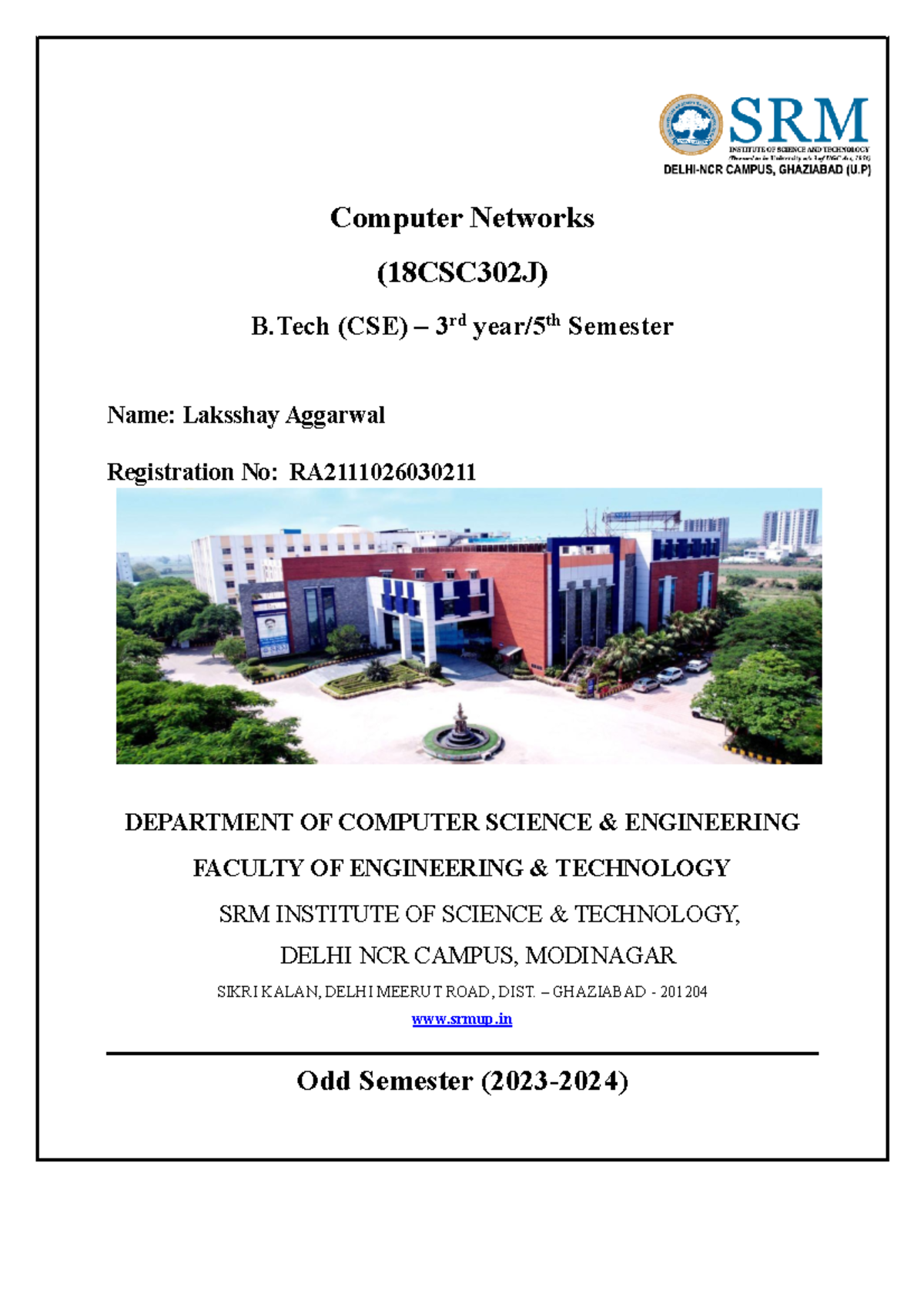 Computer Networks File - Computer Networks (18CSC302J) B (CSE) – 3 Rd ...