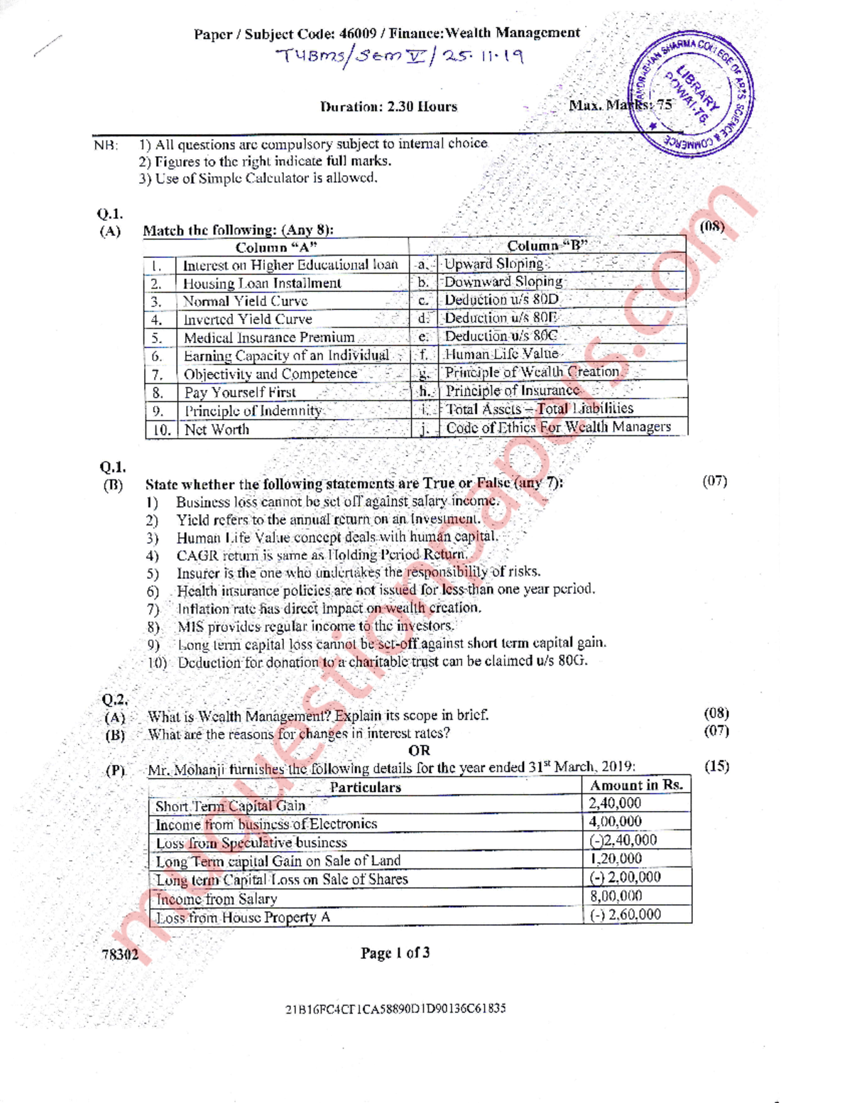 WM NOV 2019 - Its a question paper to get the idea of format and ...