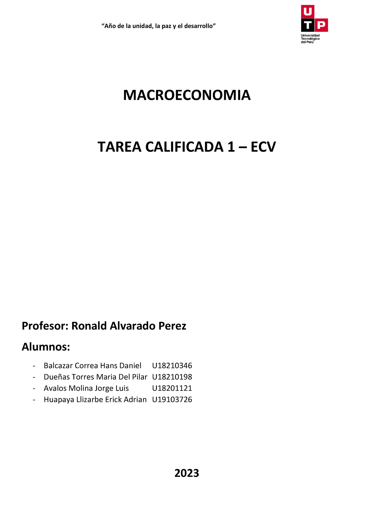 Macroeconomia - Tarea Calificada 1 - MACROECONOMIA TAREA CALIFICADA 1 ...