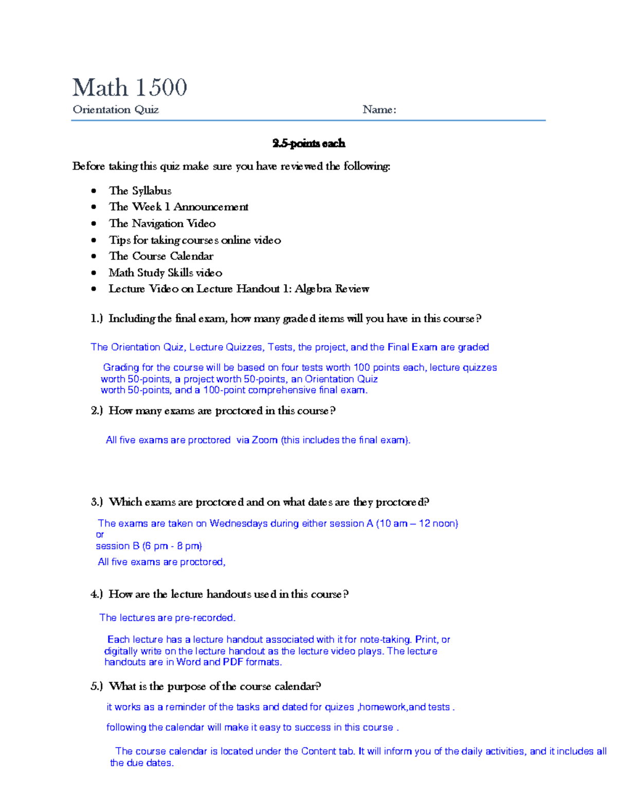 Math 1500 Orientation Quiz Summer 2022 - Math 1500 Orientation Quiz ...