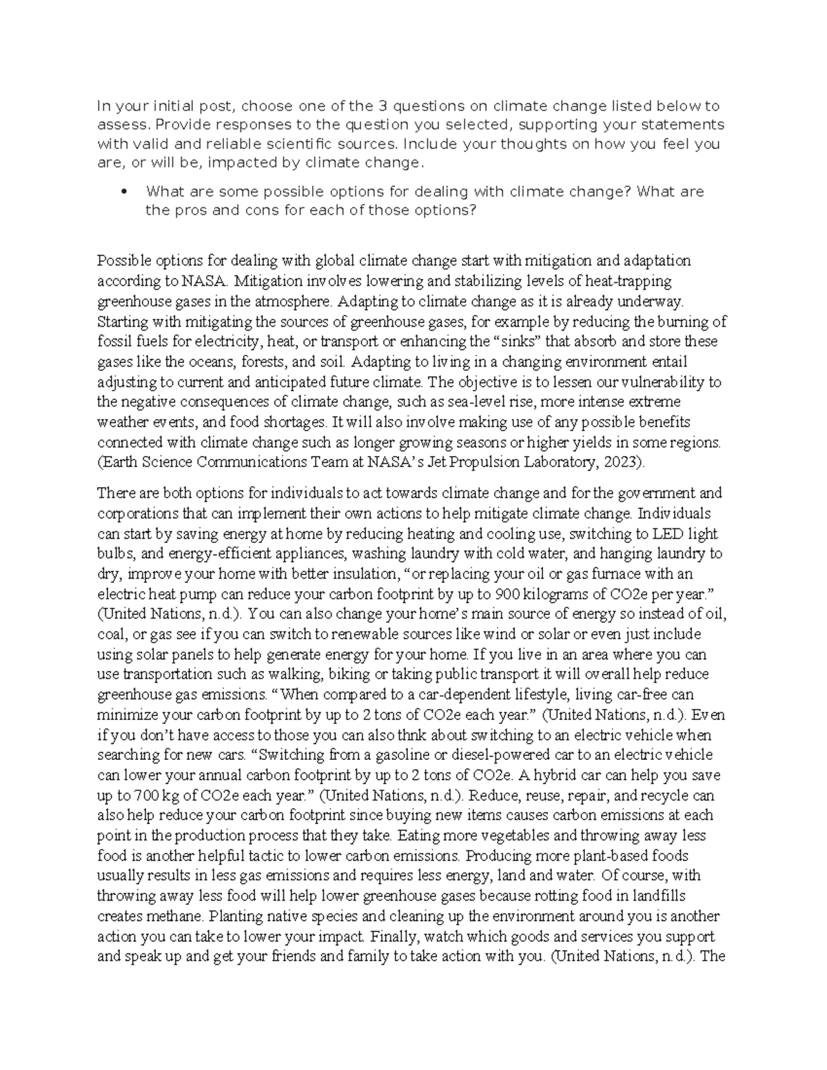 SCI 4-1 Global Climate Change - In your initial post, choose one of the ...