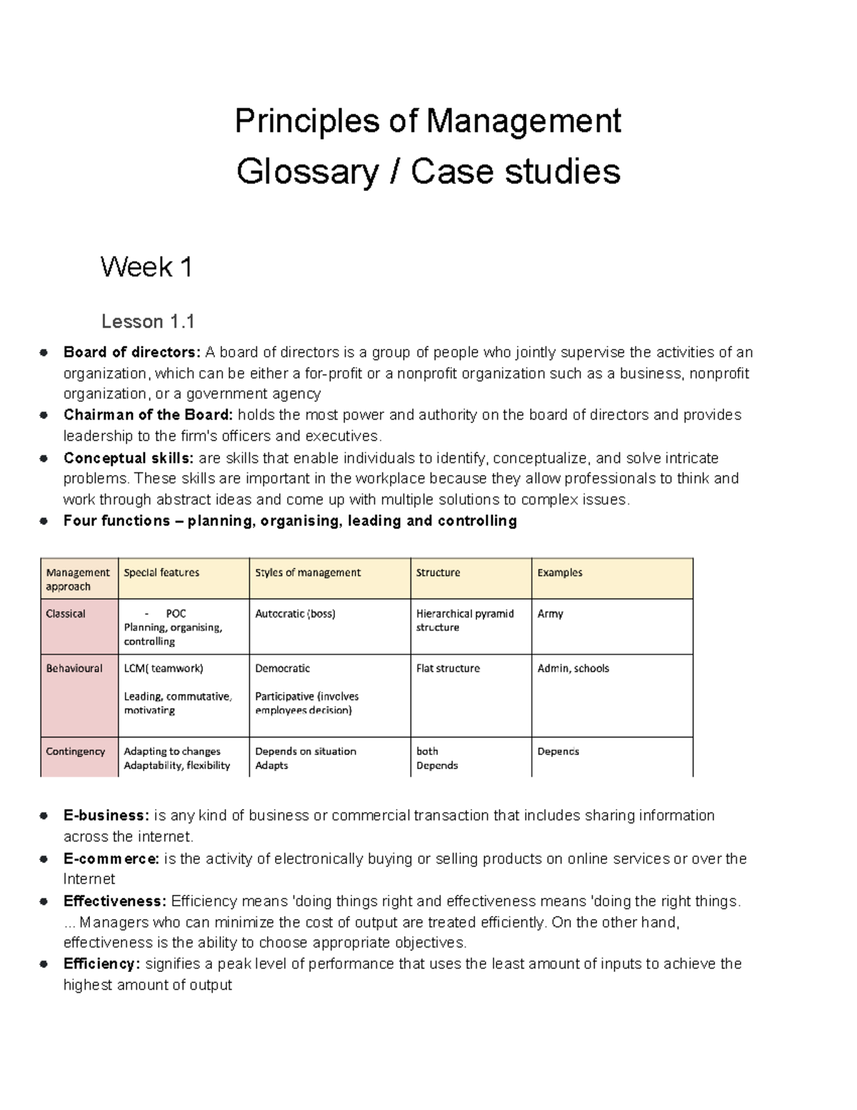 Principles of management weekly glossary - Principles of Management ...