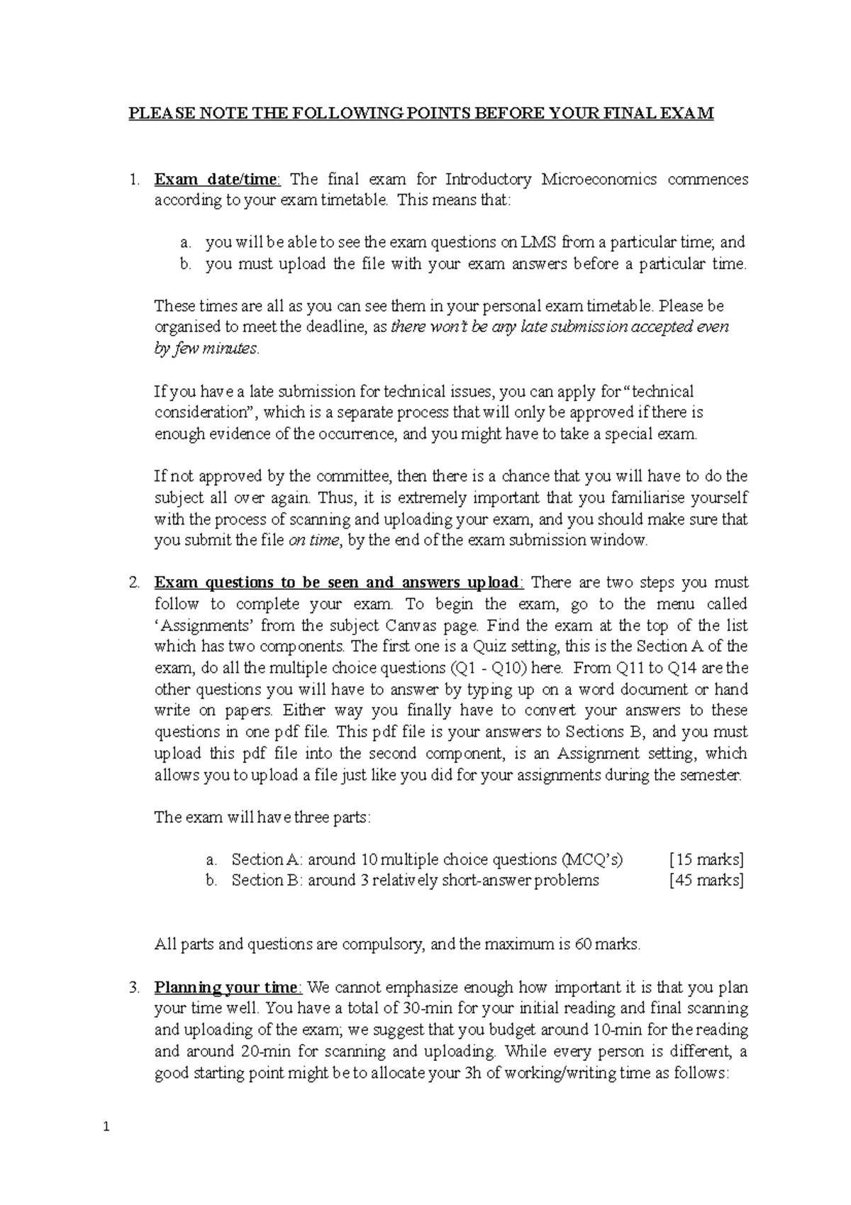 Important Information about Exam - PLEASE NOTE THE FOLLOWING POINTS ...