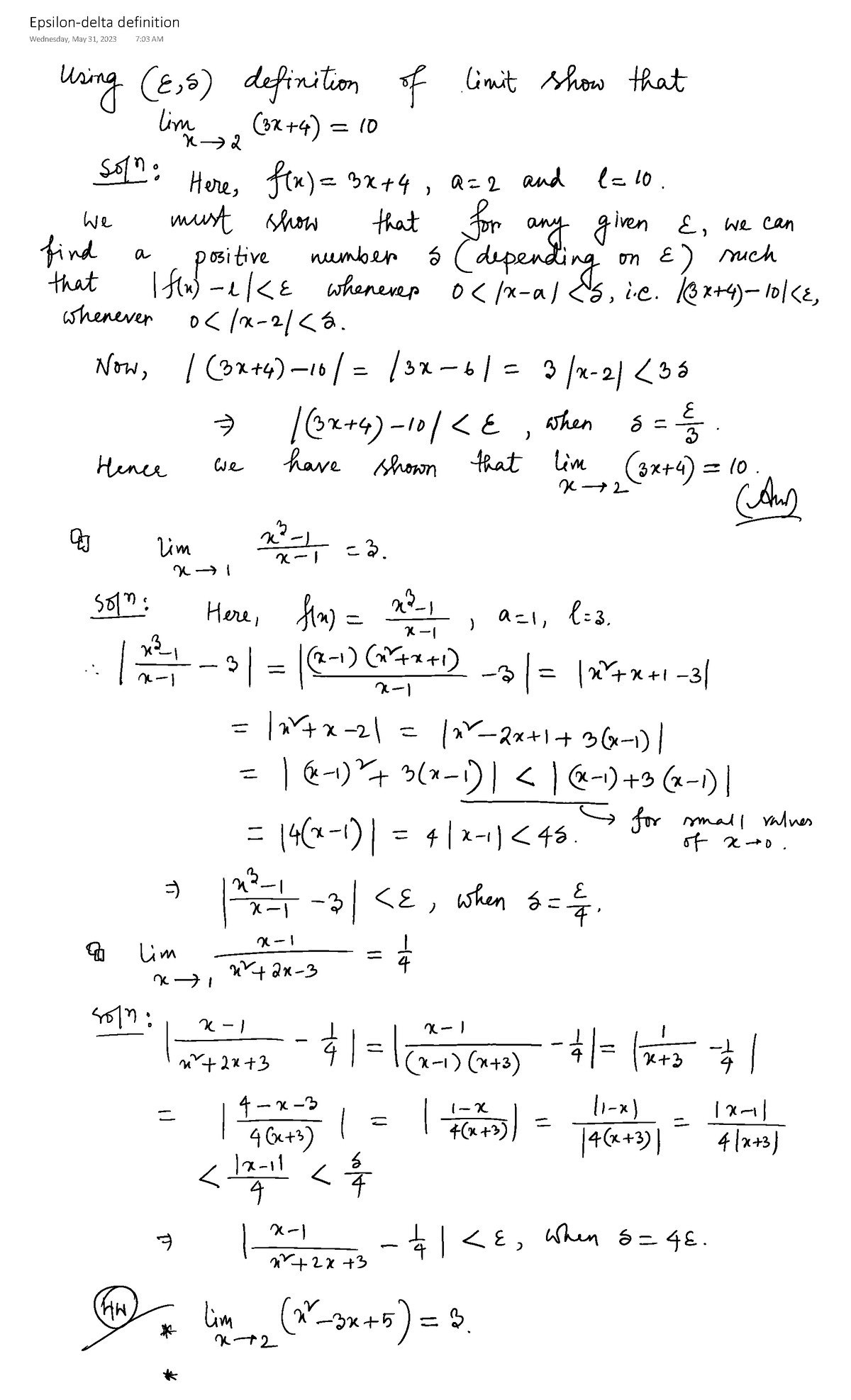 Epsilon-delta definition - Differential and Integral Calculus - Epsilon ...