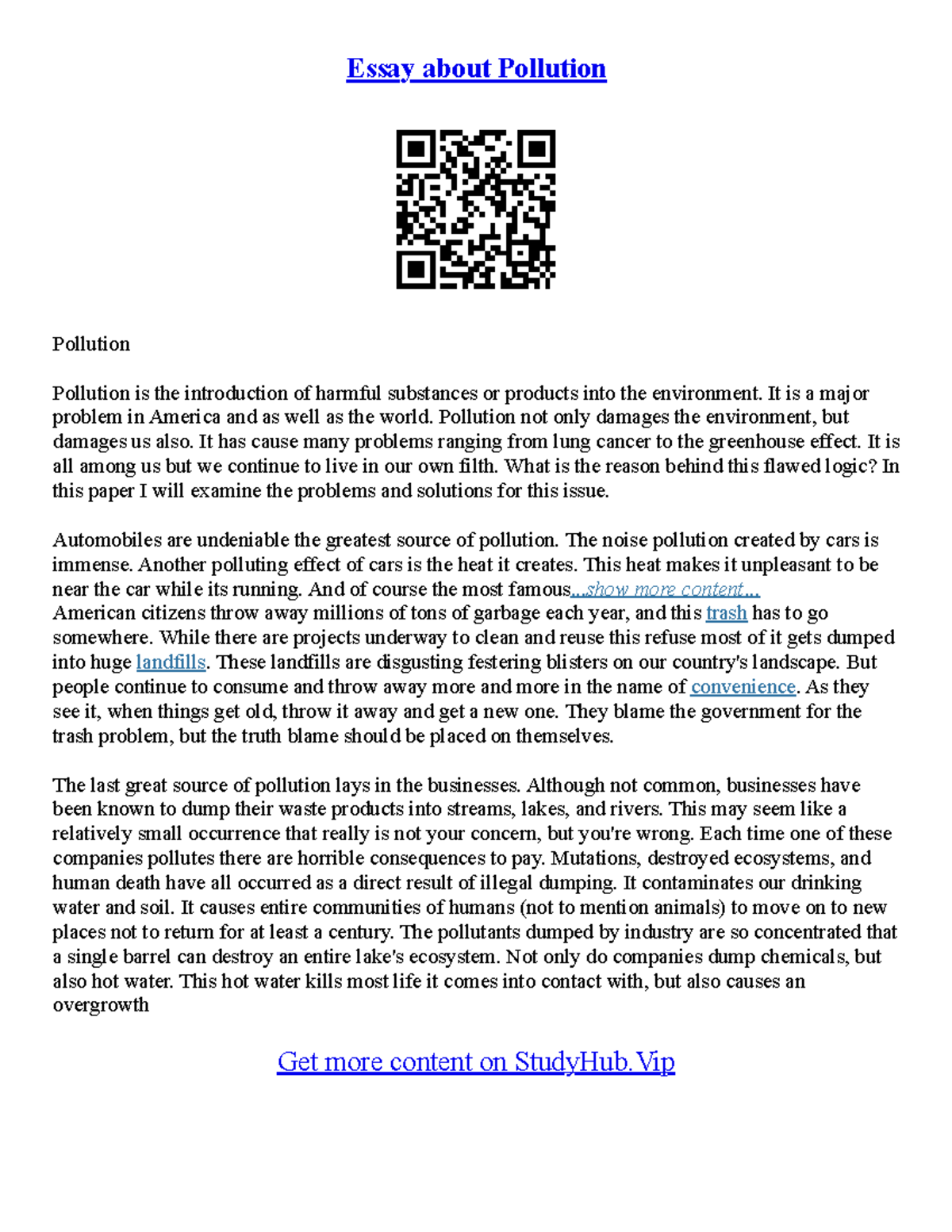 Pollution Cause And Effect Essay - Essay about Pollution Pollution ...