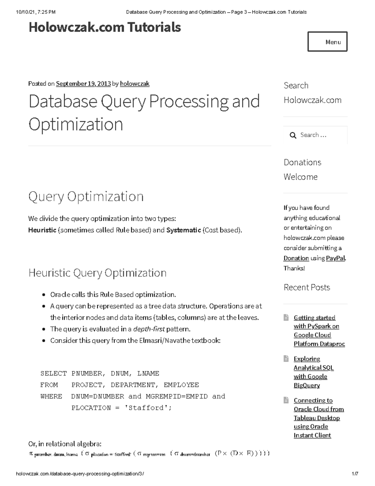 Database Query Processing and Optimization – Page 3 – Holowczak.com ...