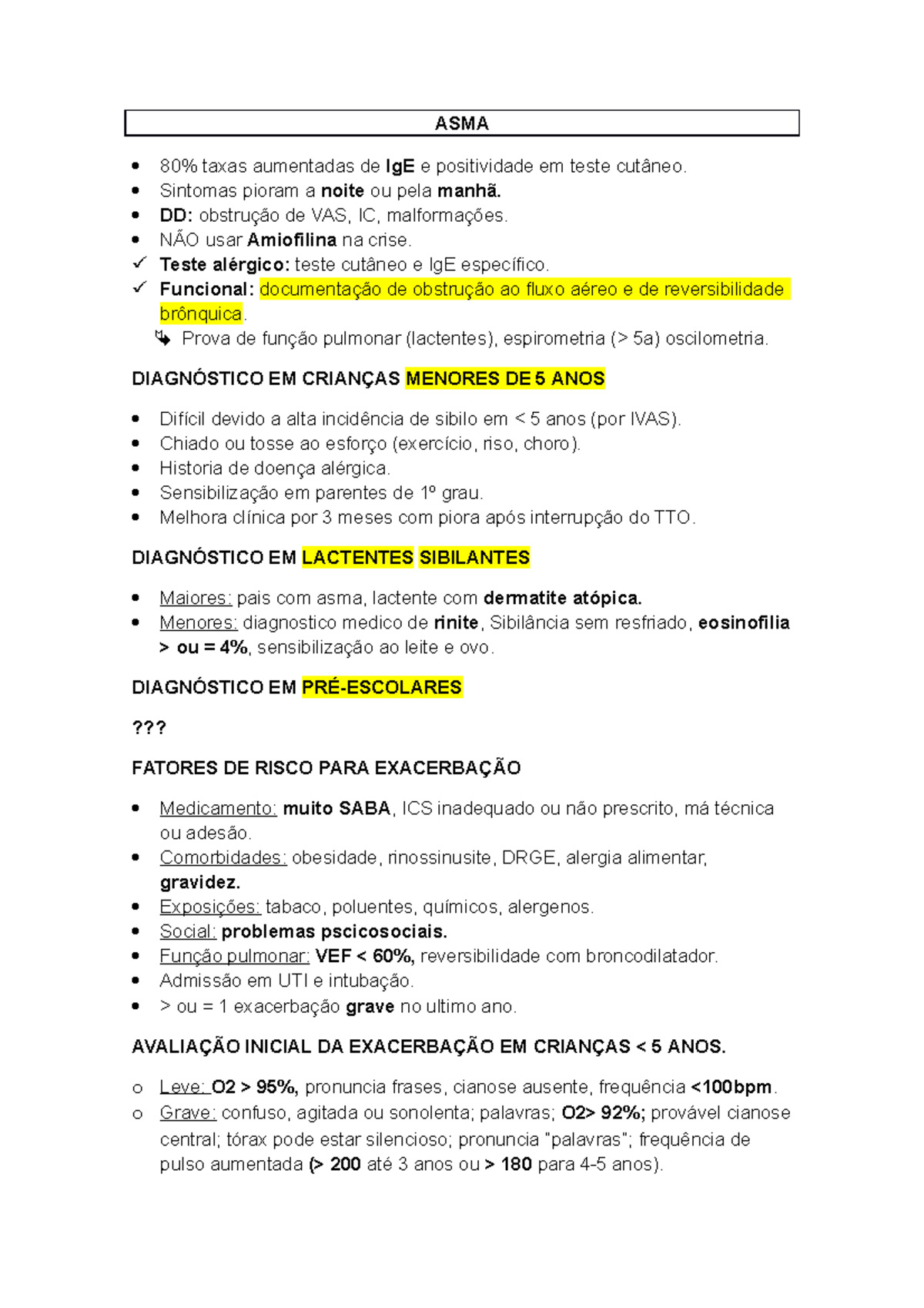 ASMA - manejo da asma pediatrica - ASMA 80% taxas aumentadas de IgE e ...