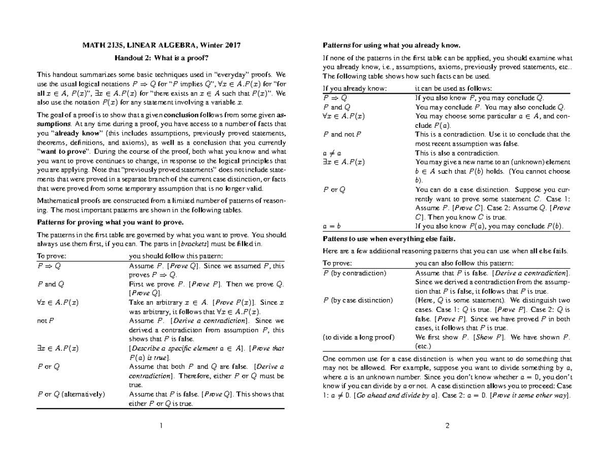 Types of proof - MATH 2135, LINEAR ALGEBRA, Winter 2017Handout 2: What ...
