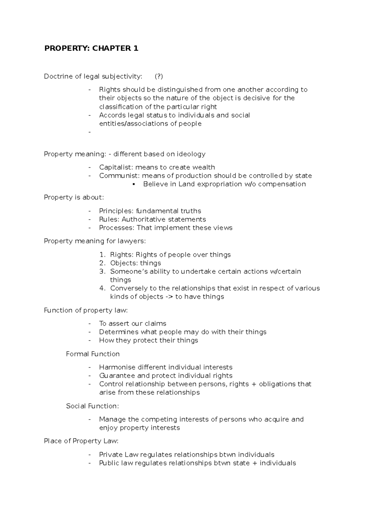 Property Term 1 Notes - PROPERTY: CHAPTER 1 Doctrine of legal ...