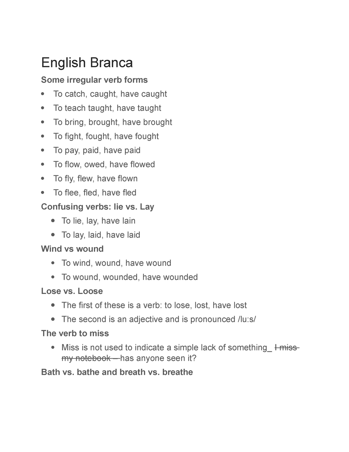 Common Mistakes English Branca Some Irregular Verb Forms To Catch 