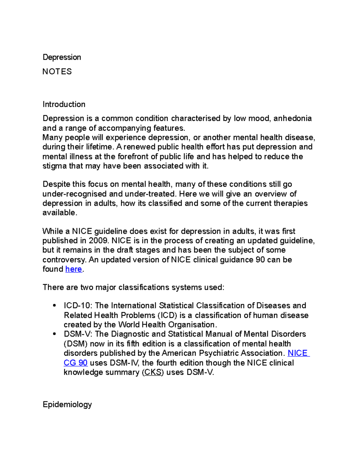 Depression - Lecture Notes 1 - Integrated Therapeutics: Endocrine ...