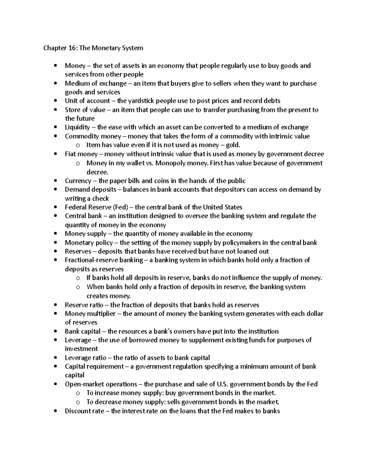 Chapter 16 The Monetary System Fiat Money Money Without Intrinsic