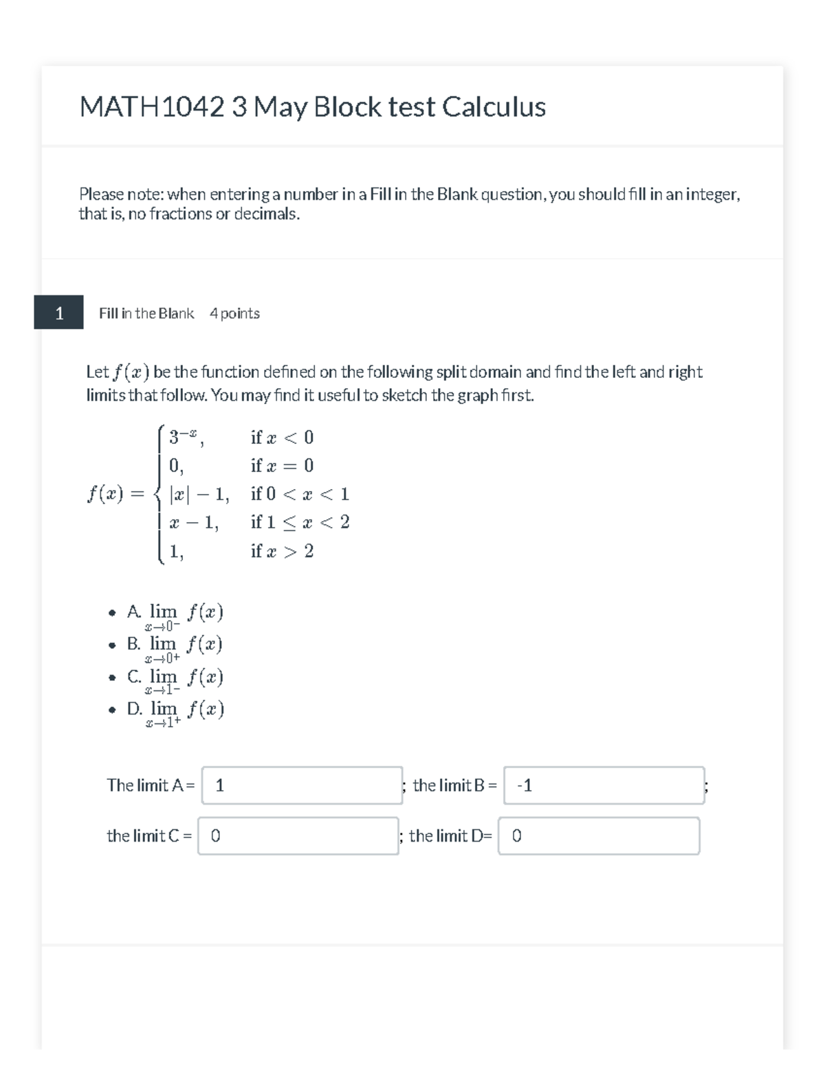 MATH1042 2021 Block test Calculus - MATH1042 3 May Block test Calculus ...