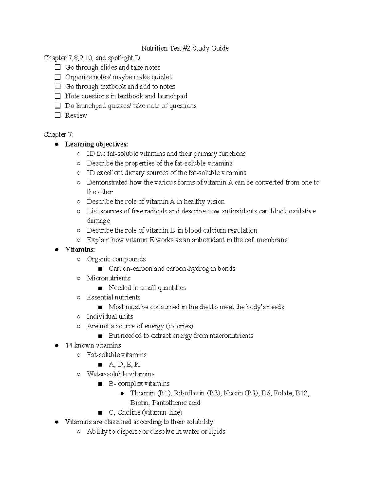 Nutrition Test #2 - Test Study Material Summary - Nutrition Test #2 ...