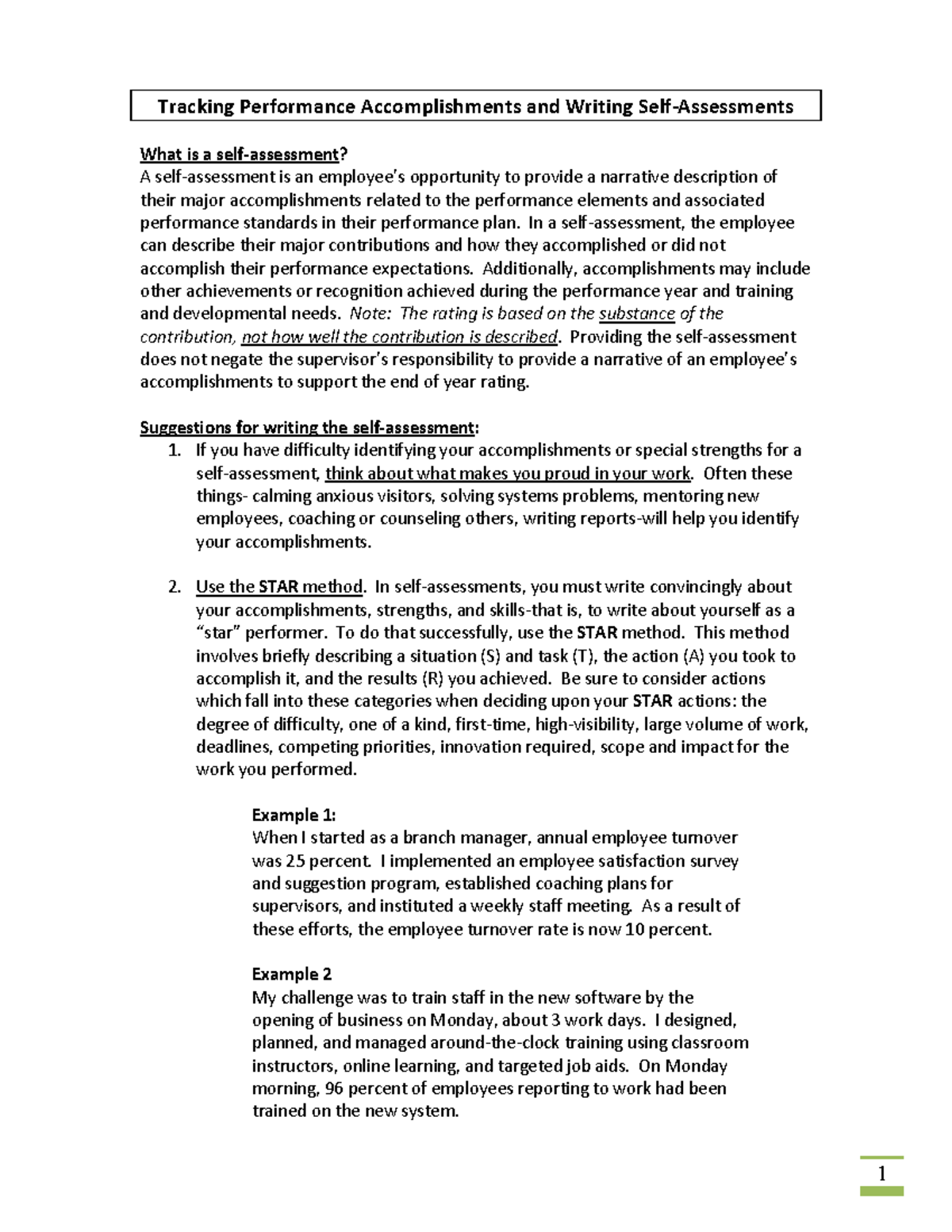 Perf Self Assessment Tracking Performance
