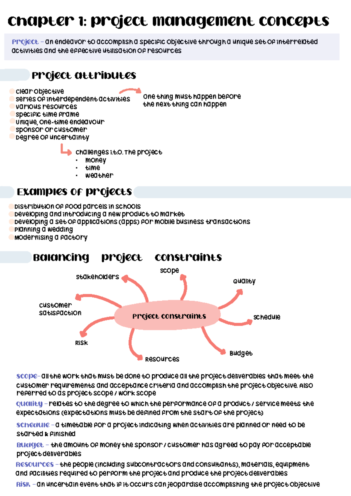 Chapter 1 - notes - Chapter 1: project management concepts Project ...