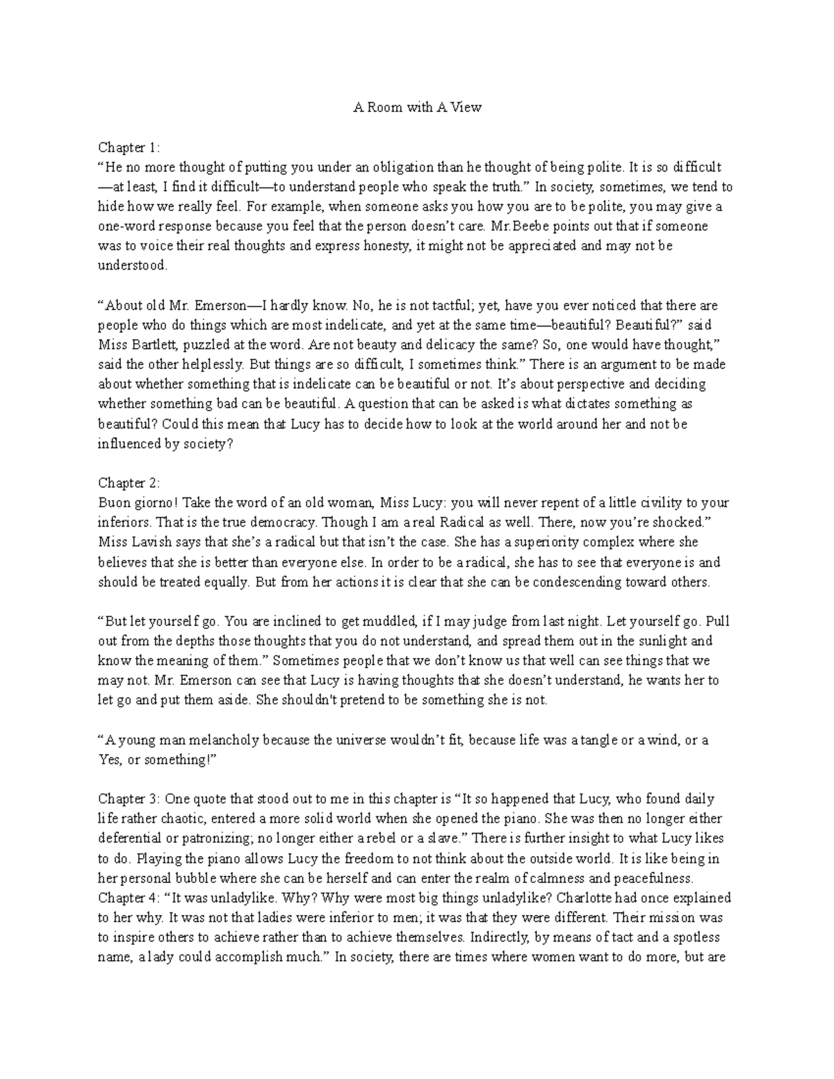 A Room With A View Class Journals Quotes A Room with A View Chapter 1