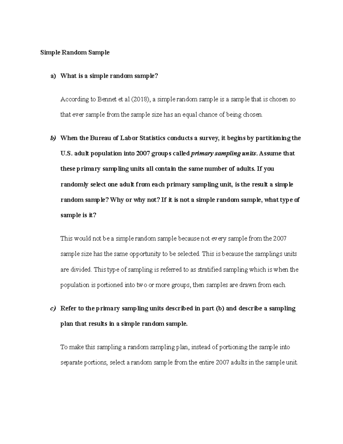 Simple Random Sample Lindsey Corsi Simple Random Sample A What Is A