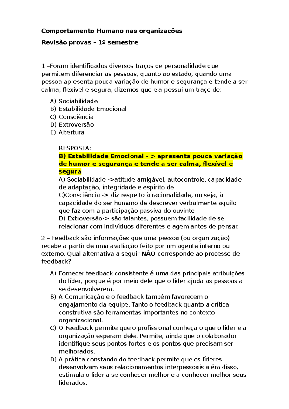 Comportamento Humano Nas Organizações Revisão Provas 1 Unip Ead Comportamento Humano Nas 8559