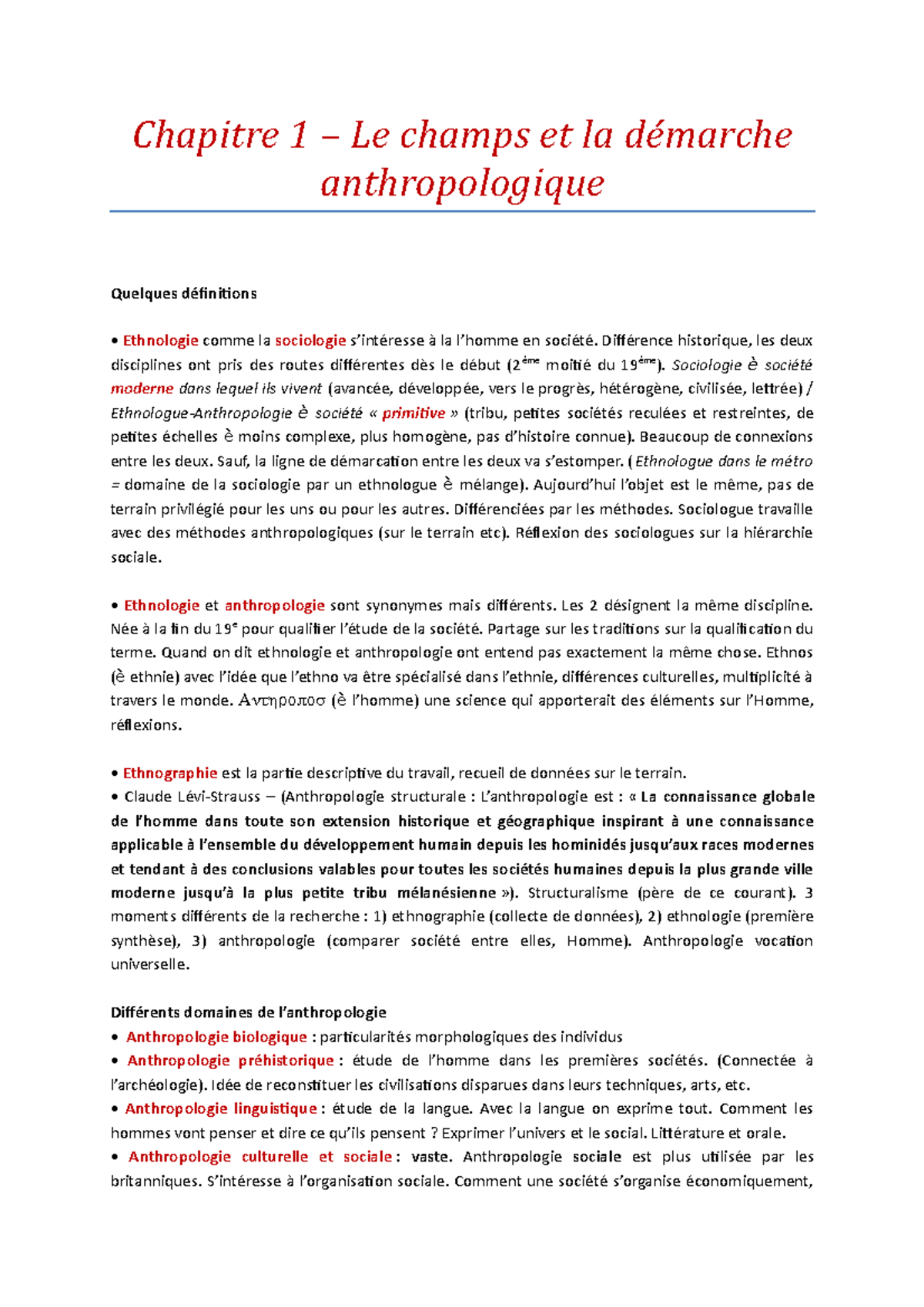 Anthropologie - Chapitre 1 – Le champs et la démarche anthropologique ...