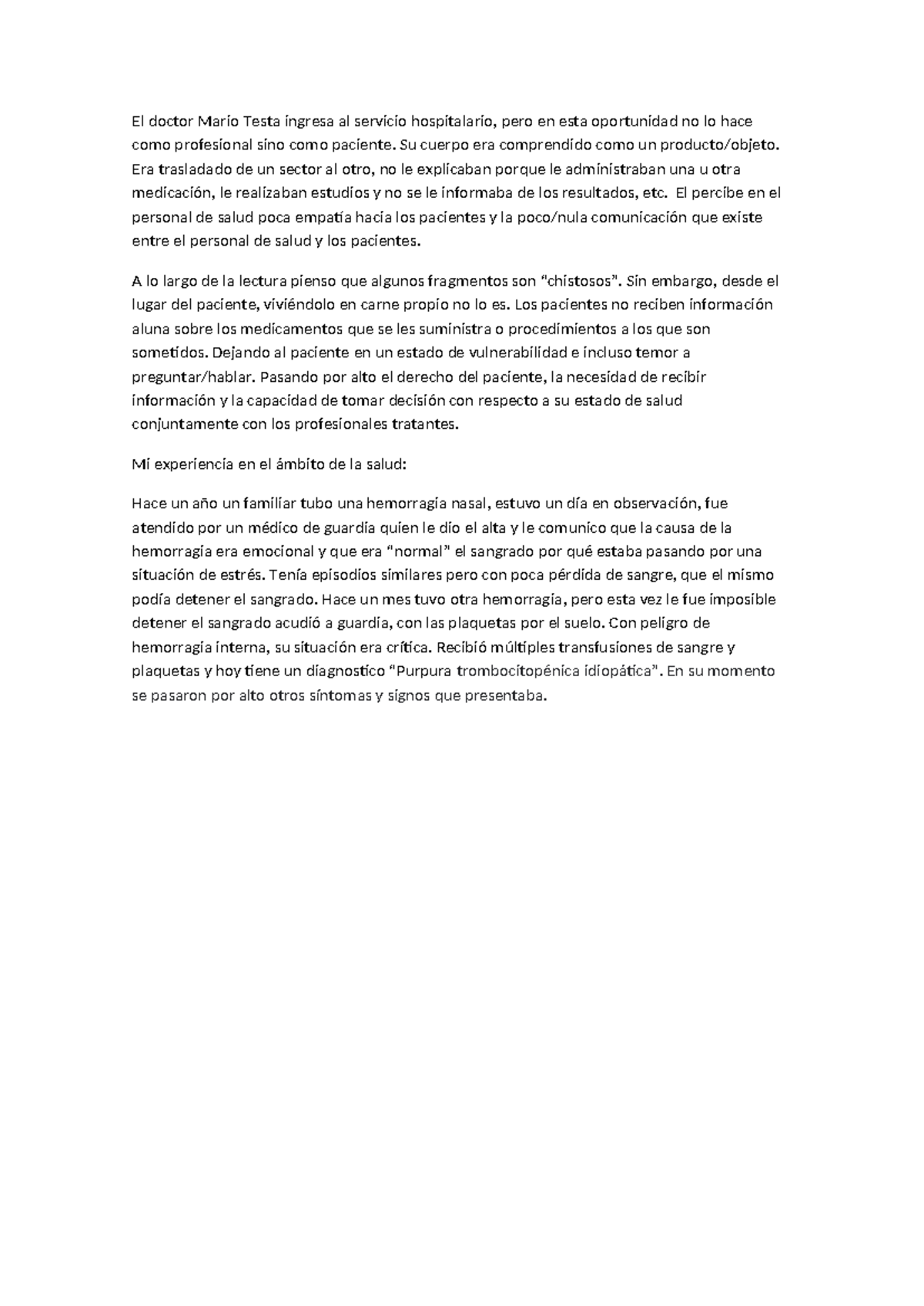 El doctor Mario Testa ingresa al servicio hospitalario - Su cuerpo era ...
