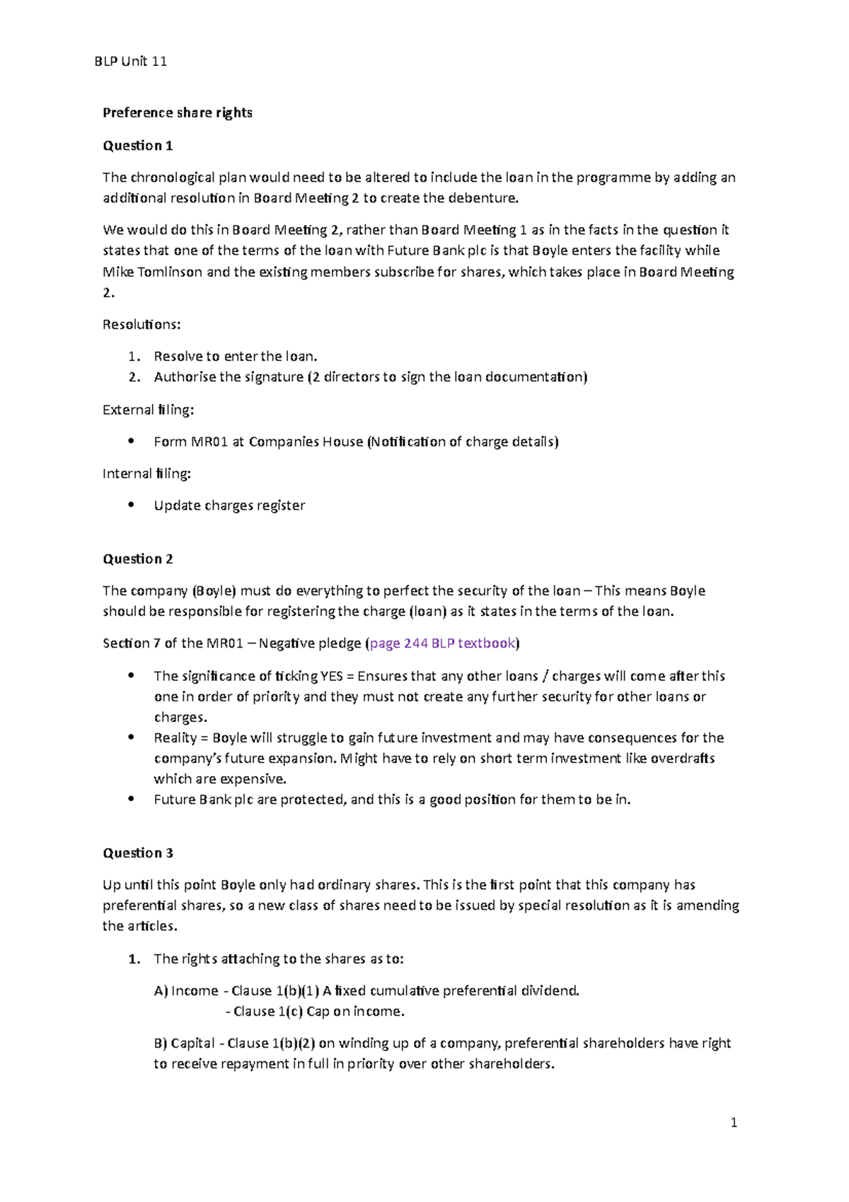 Company Finance II (Unit 11) Task 2 - BLP Unit 11 Preference share ...
