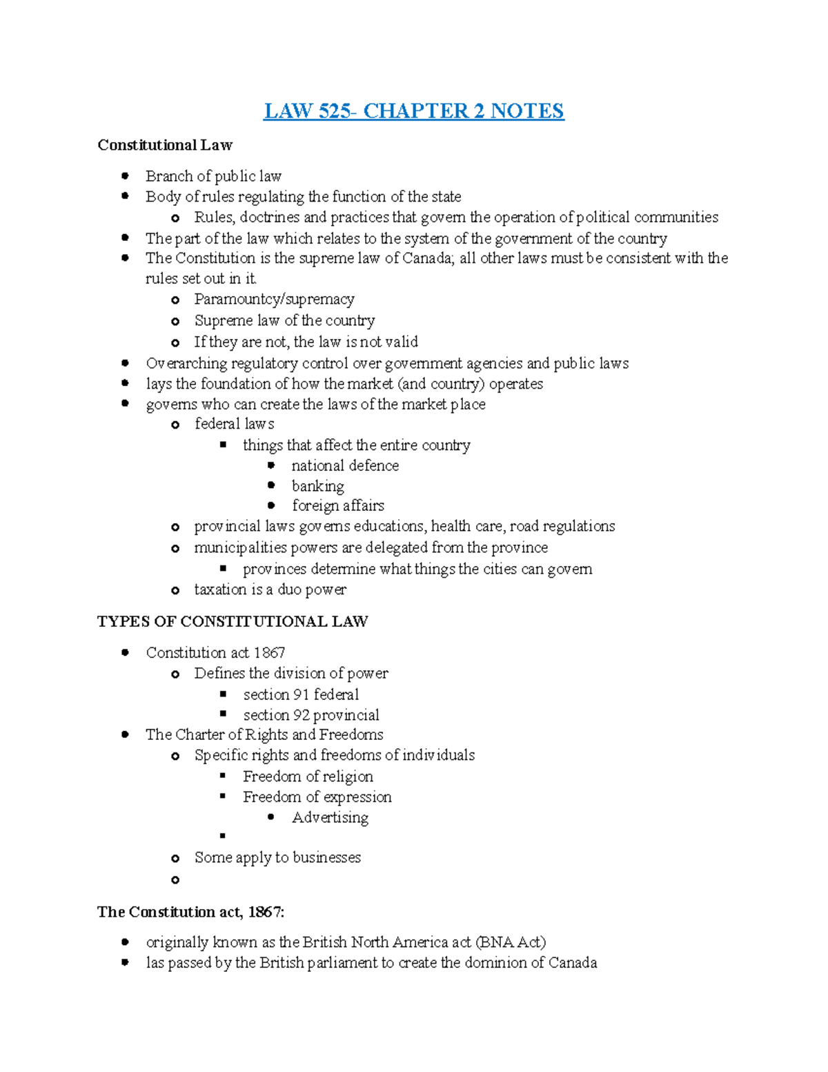 Law 525 - Chapter Two Constitutional law - LAW 525- CHAPTER 2 NOTES ...