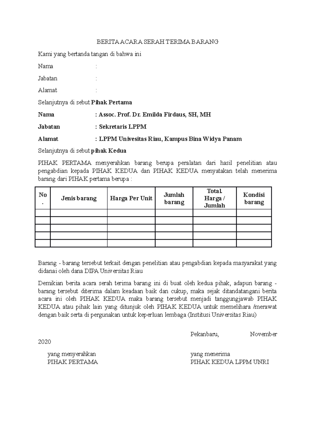 Berita Acara Serah Terima Barang 2021 - BERITA ACARA SERAH TERIMA ...