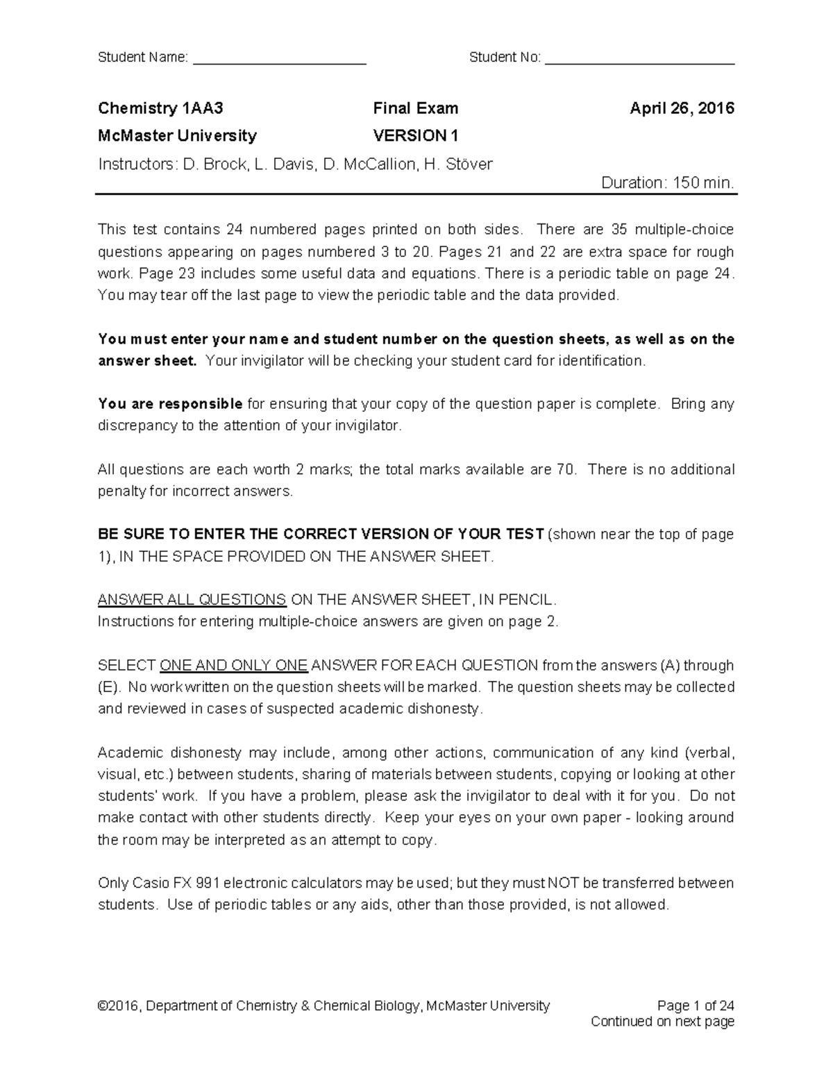 2016-practice-materials-chem-1a03-2016-department-of-chemistry