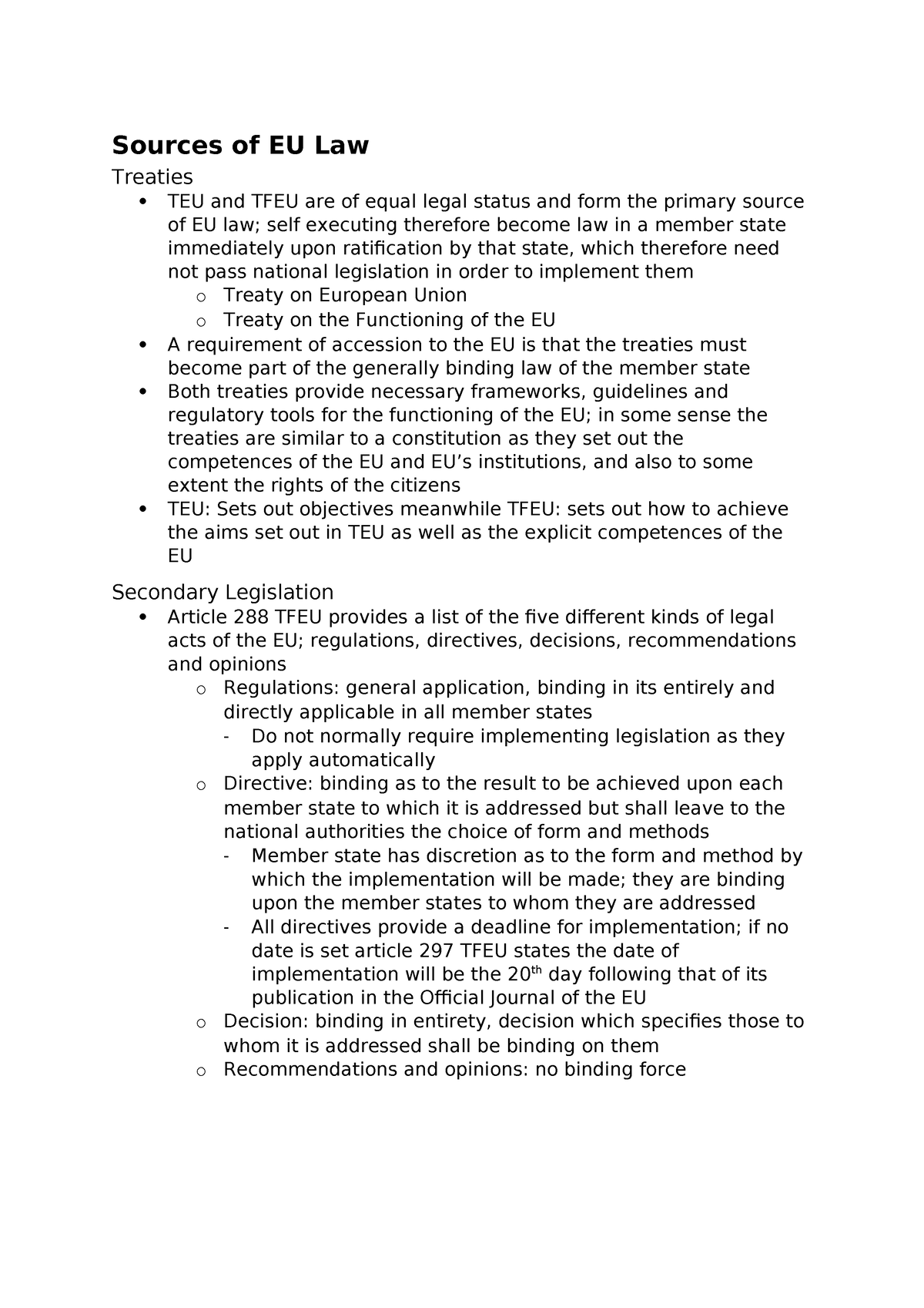 Sources Of EU - Summary Law Of The European Union - Sources Of EU Law ...