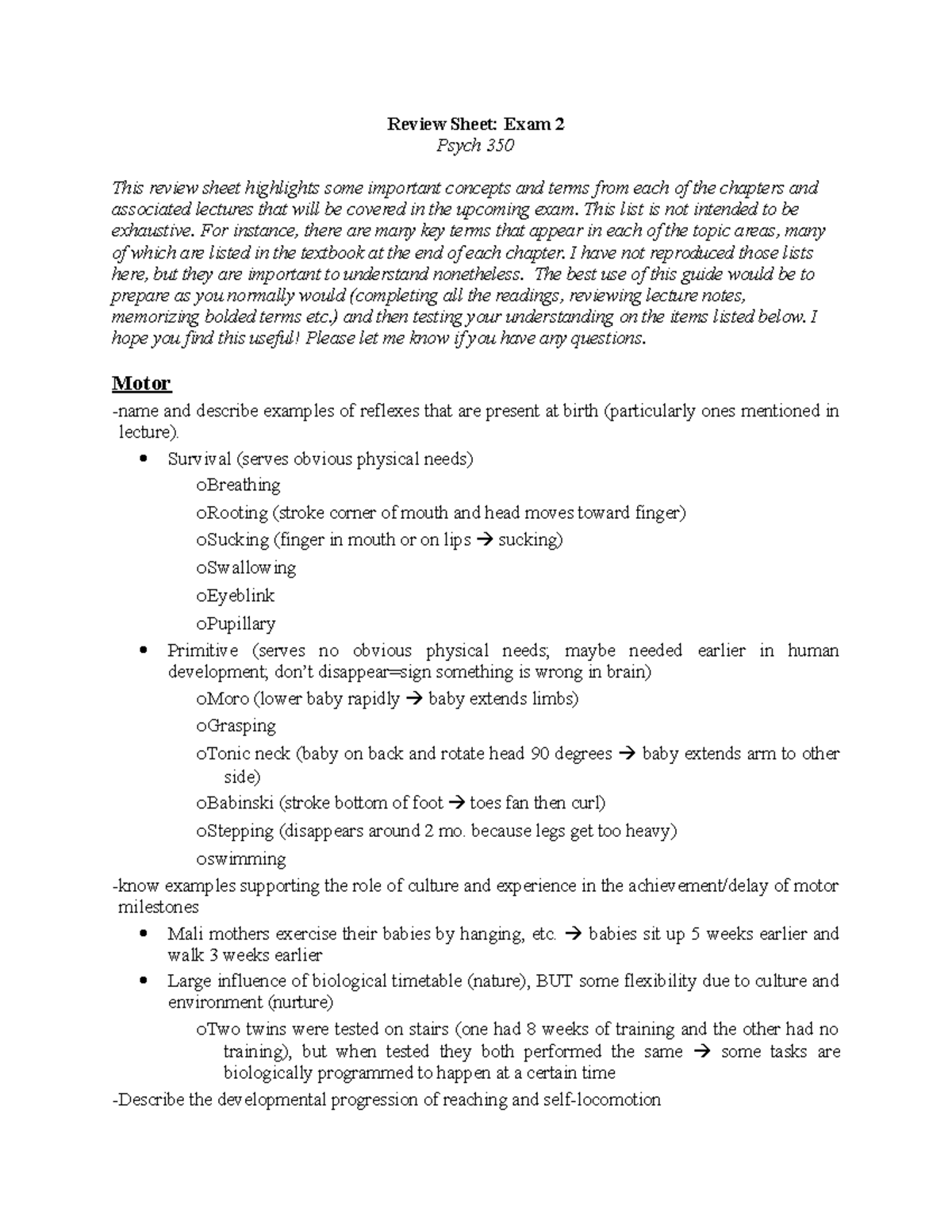 Developmental Psychology-Exam 2 Study Guide - Review Sheet: Exam 2 ...