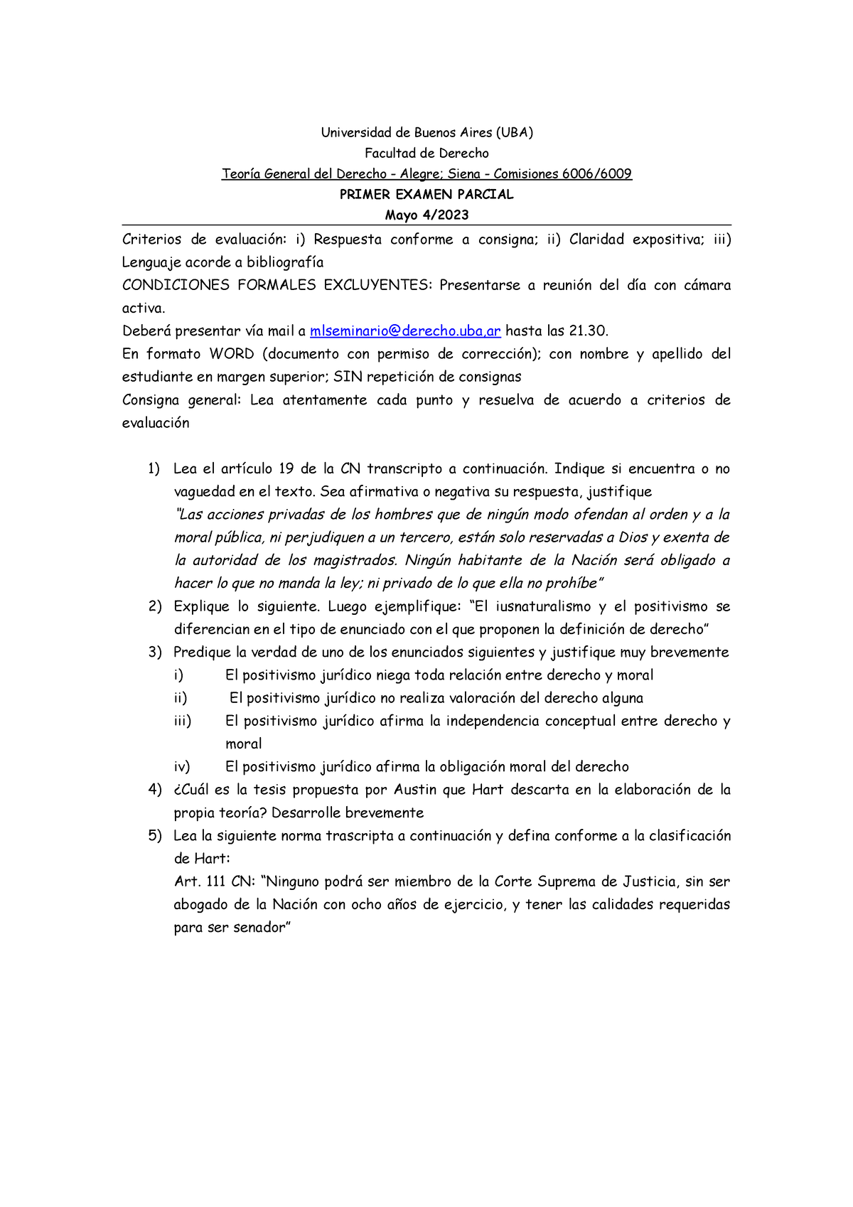 Parcial UNO - Universidad De Buenos Aires (UBA) Facultad De Derecho ...