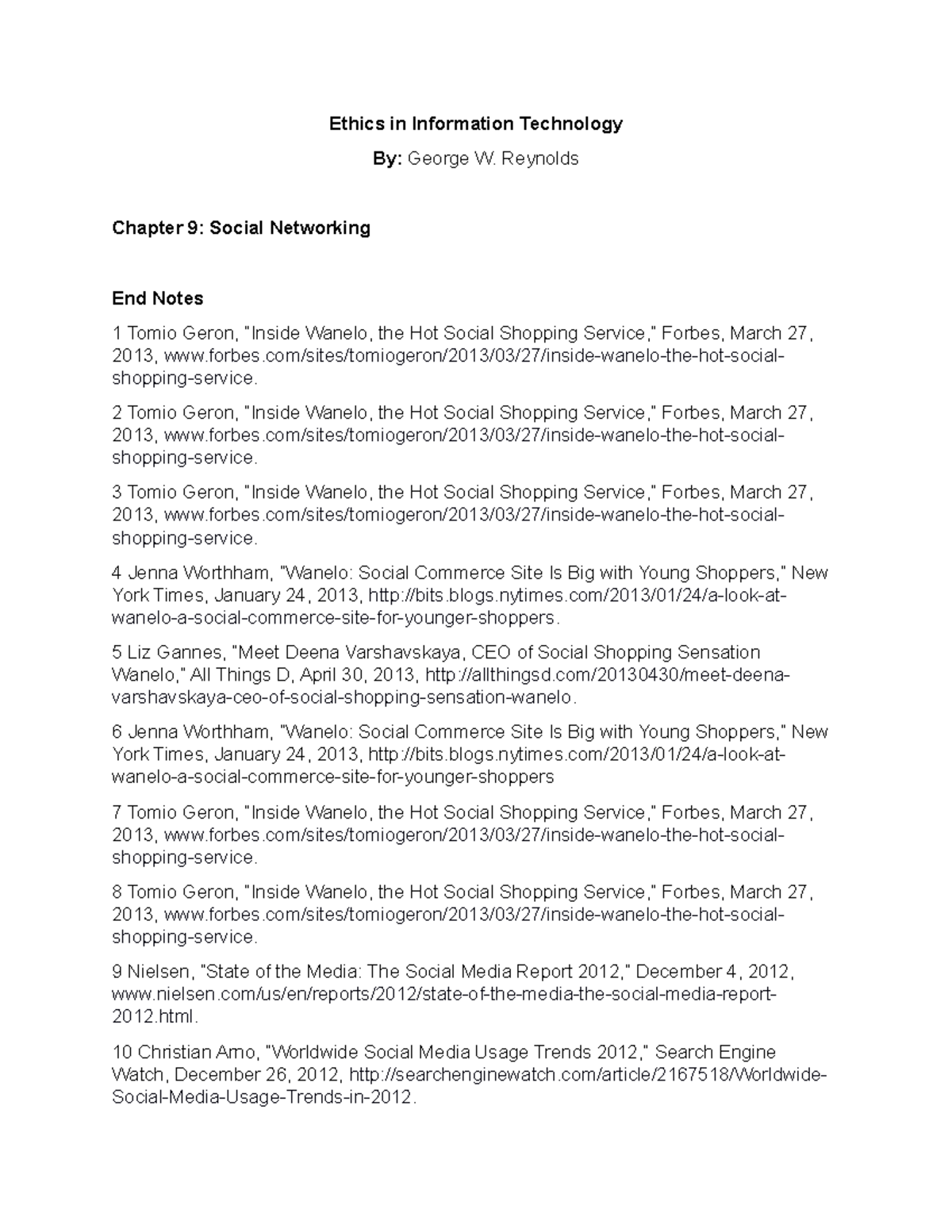 Social networking end notes - Ethics in Information Technology By ...