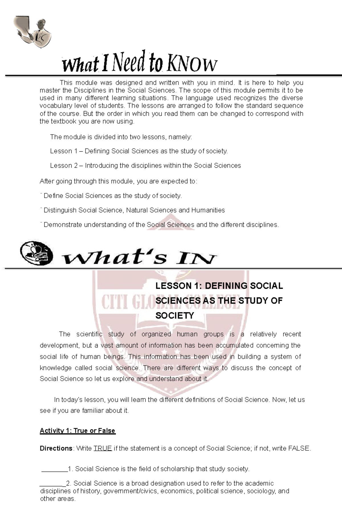 Disciplines and Ideas in the Social Sciences - This module was designed ...