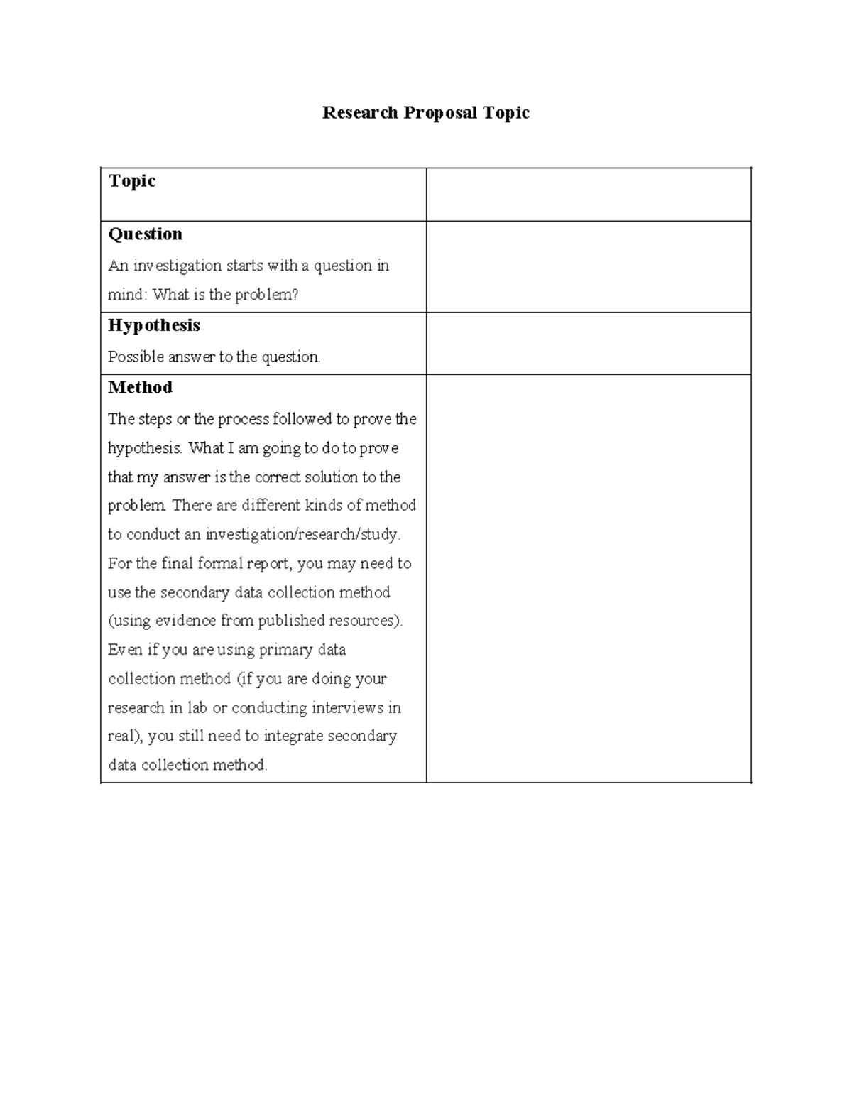 Research Proposal Topic Template - Research Proposal Topic Topic ...